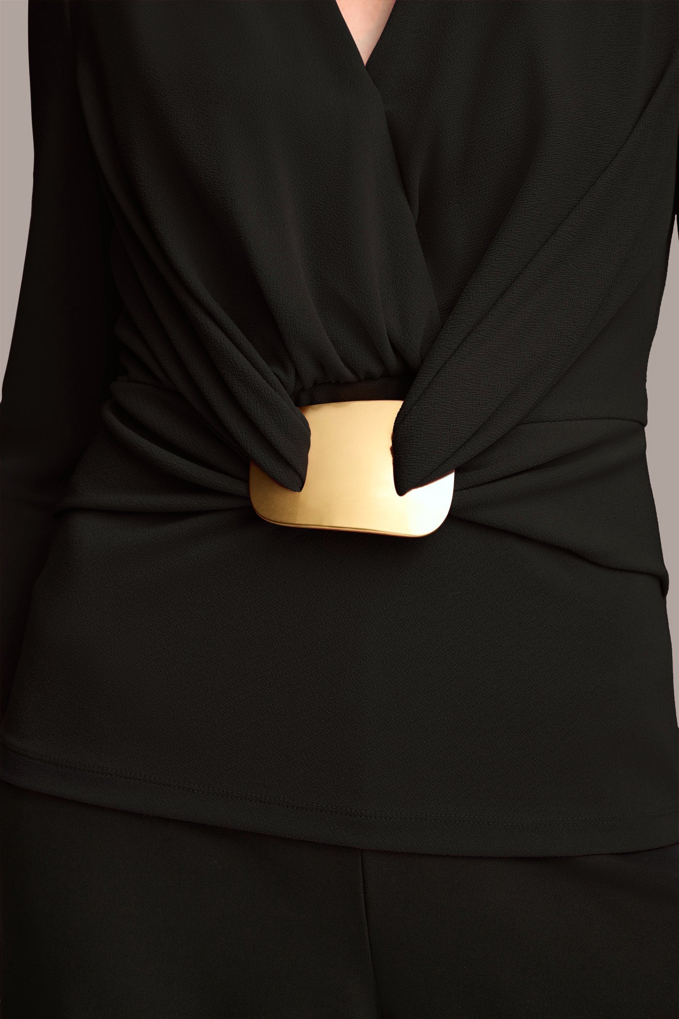 Black FAUX WRAP WITH HARDWARE TOP Donna Karan