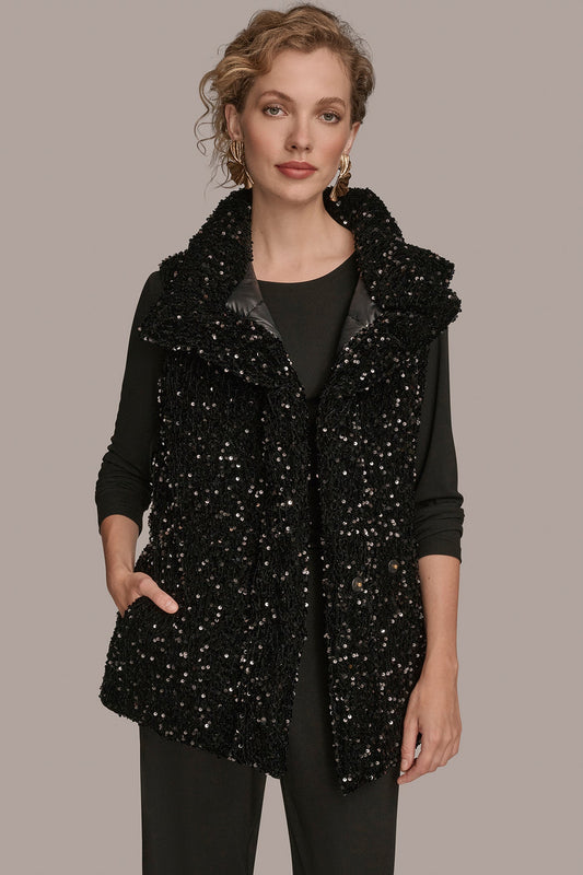 Black SEQUIN VEST Donna Karan
