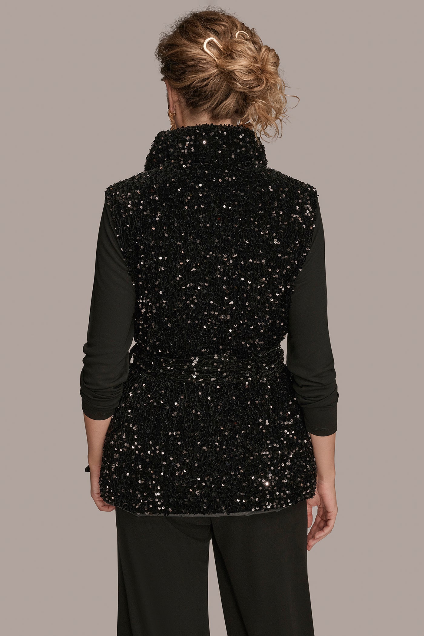 Black SEQUIN VEST Donna Karan