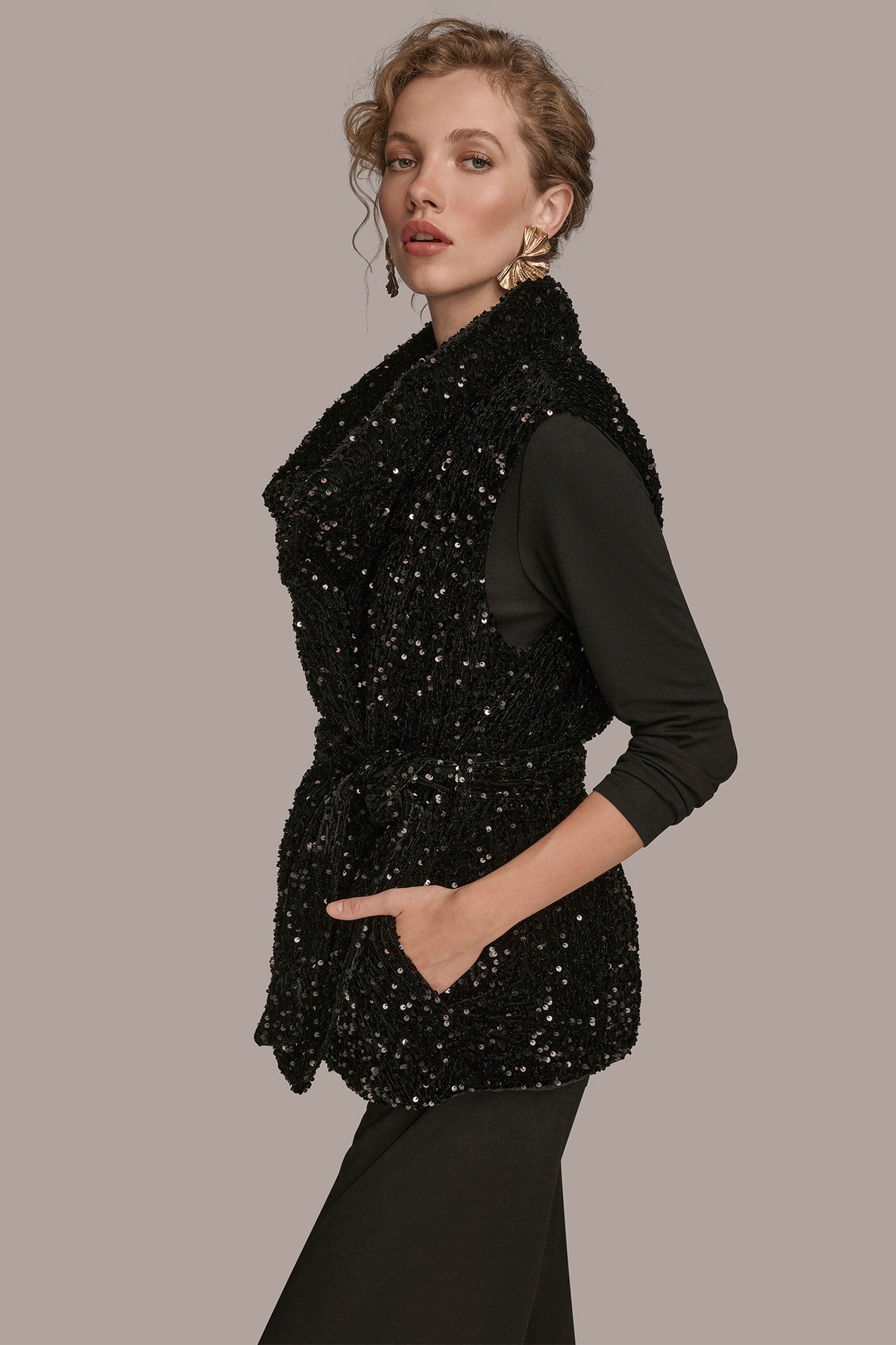 Black SEQUIN VEST Donna Karan