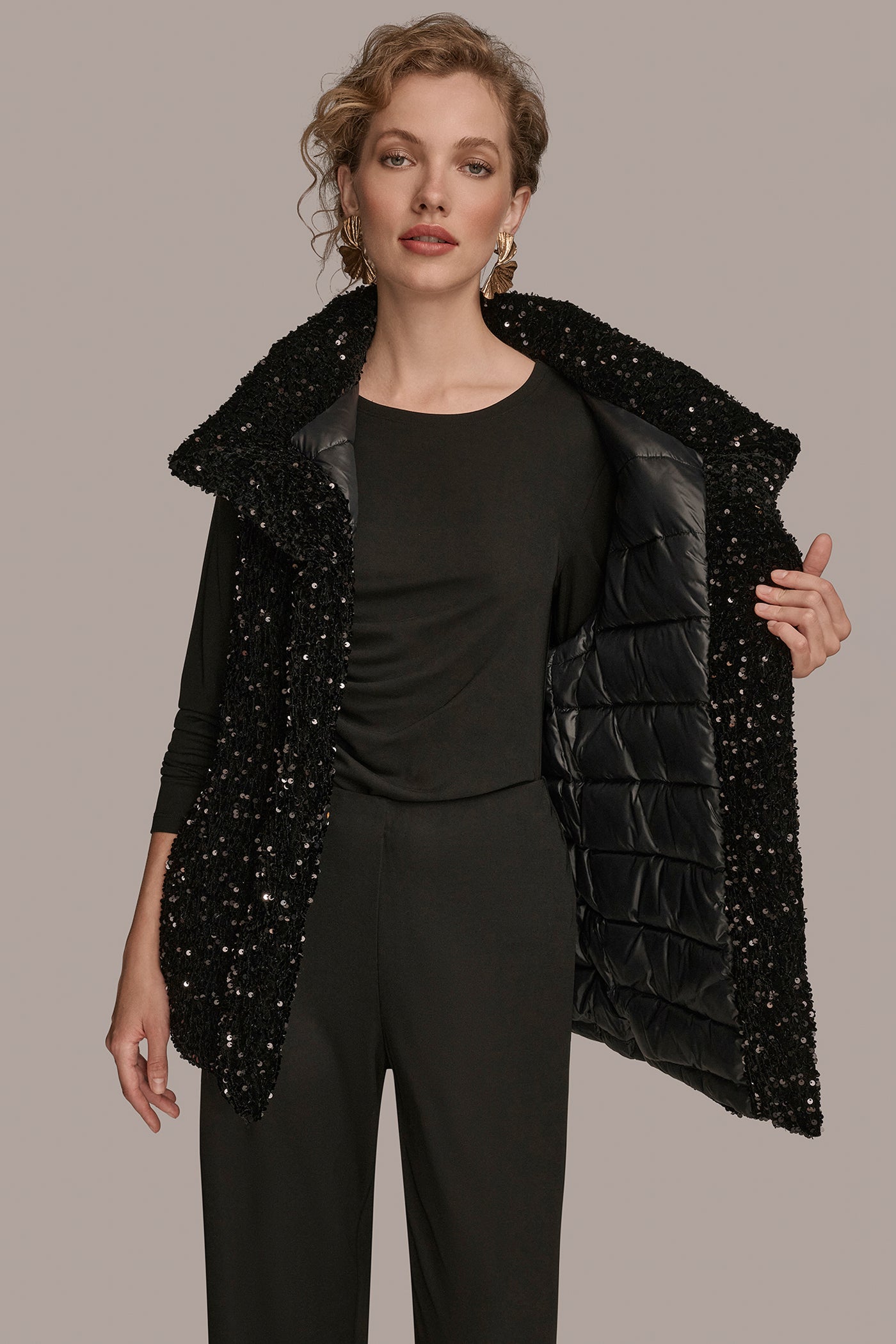 Black SEQUIN VEST Donna Karan