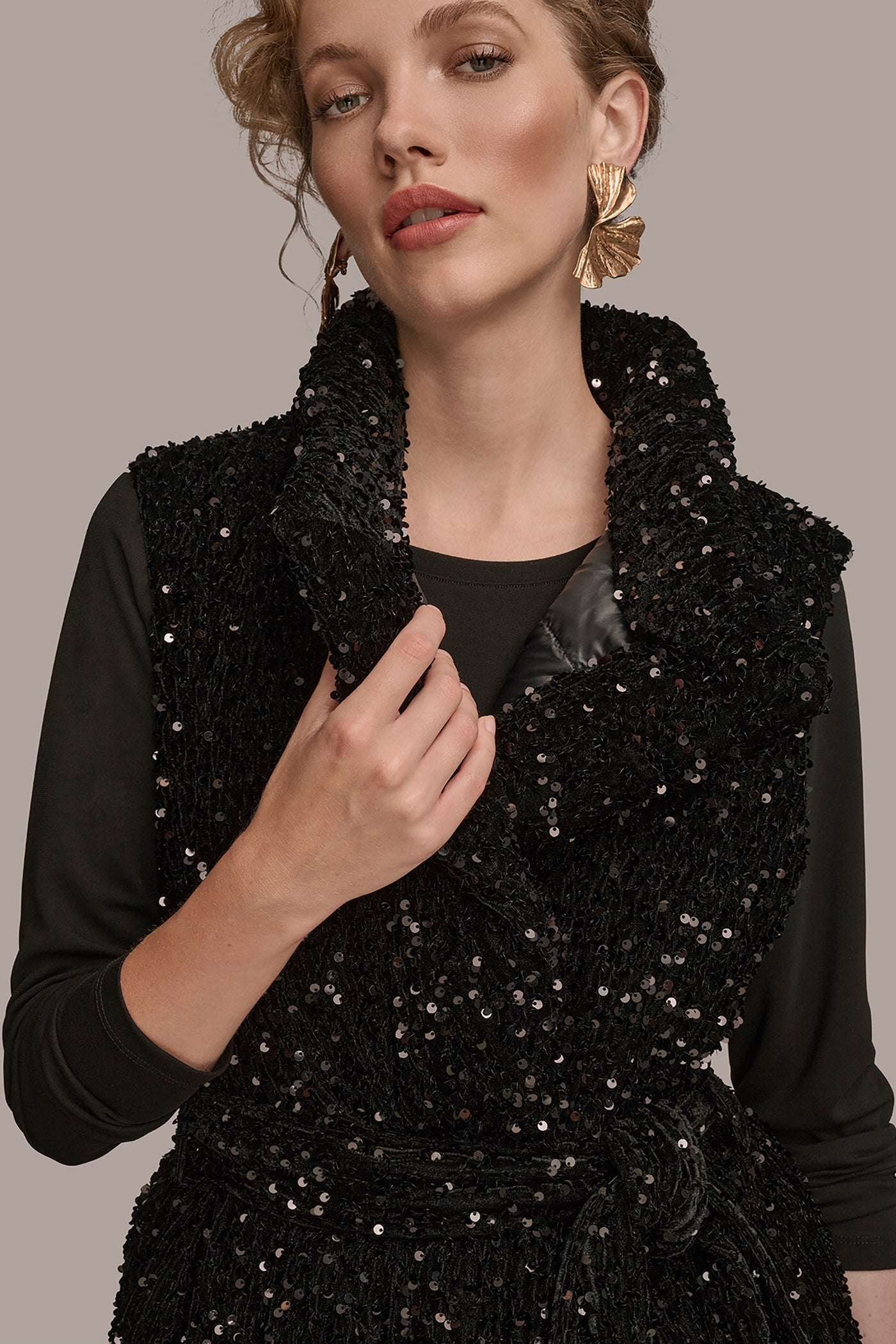 Black SEQUIN VEST Donna Karan