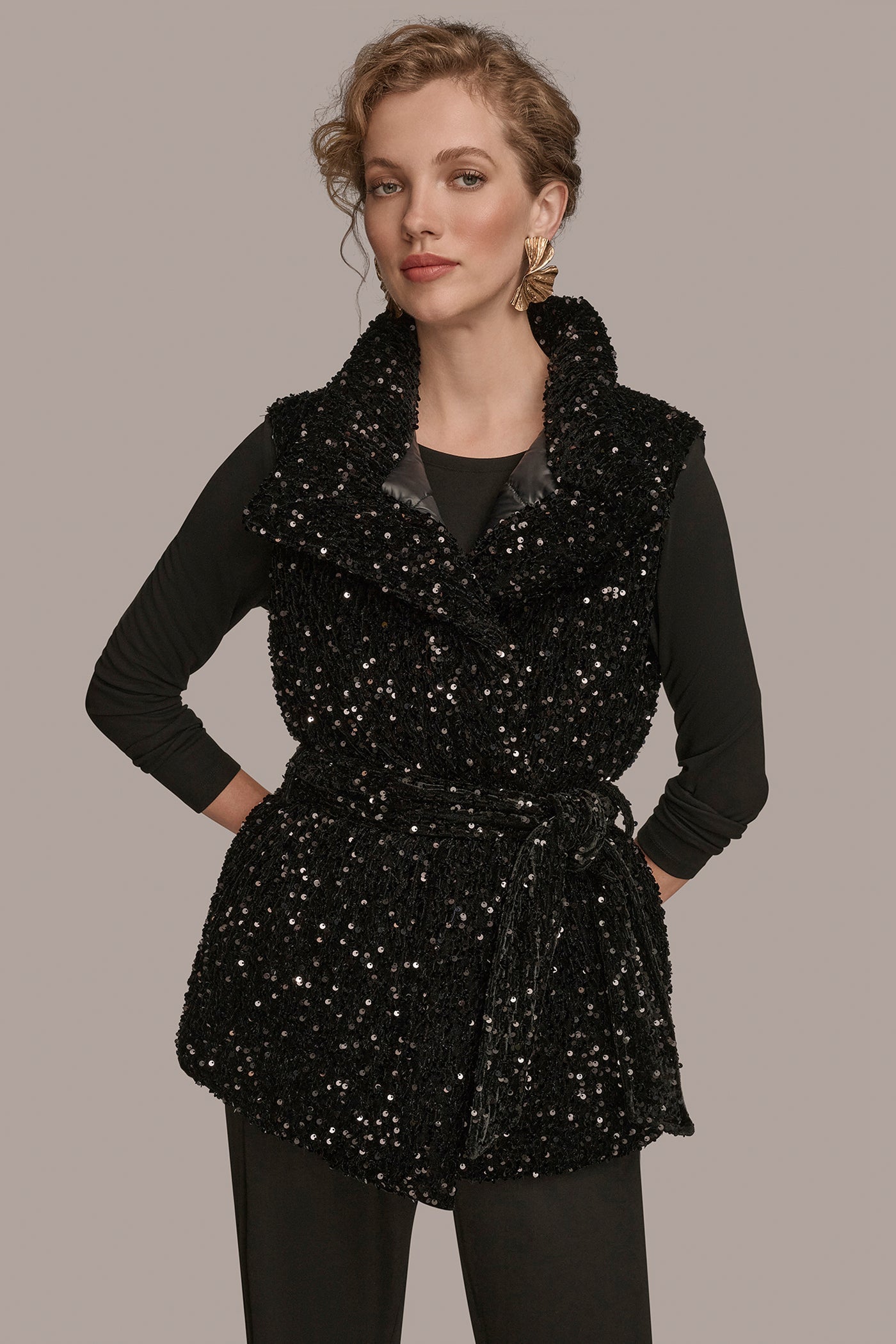 Black SEQUIN VEST Donna Karan