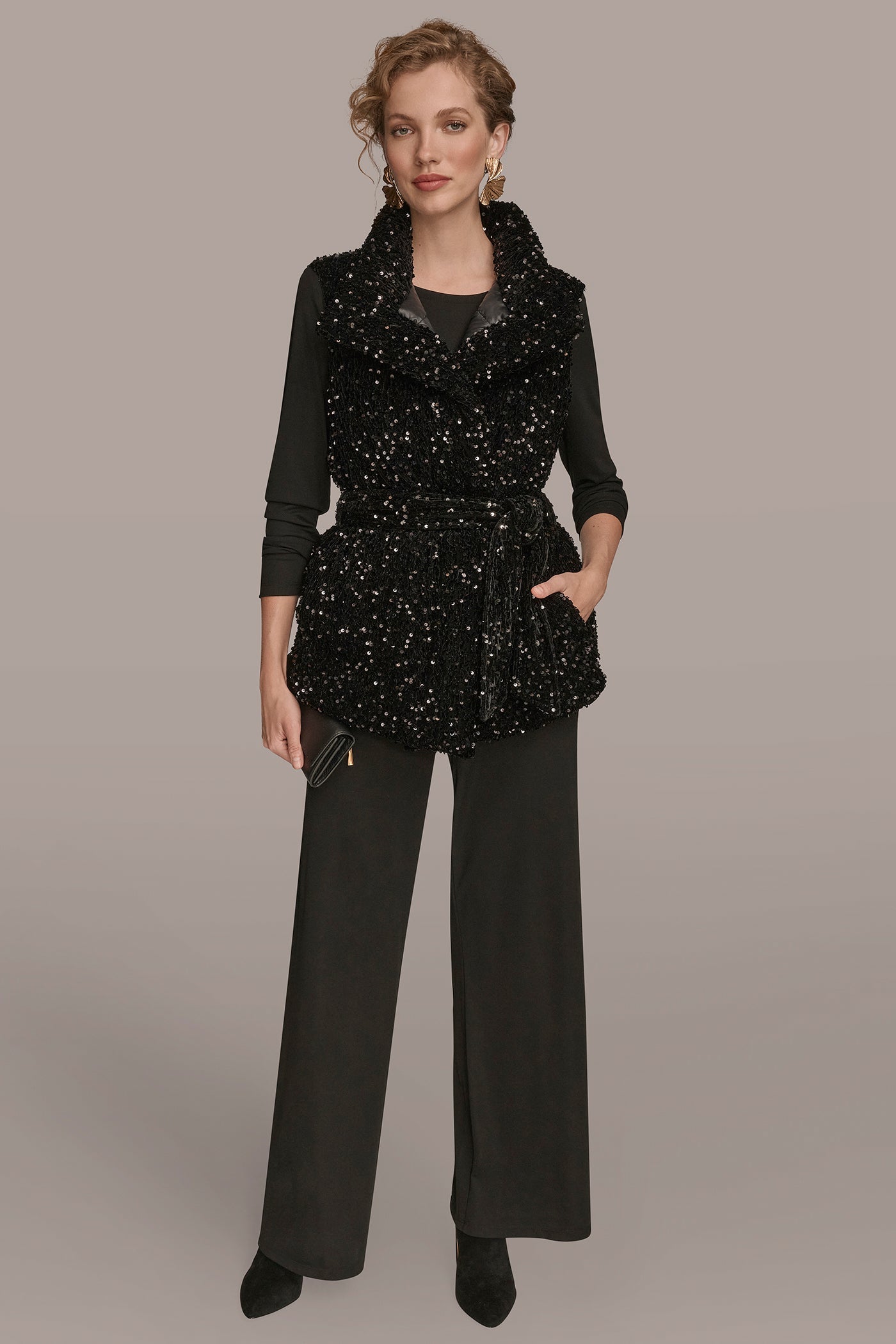 Black SEQUIN VEST Donna Karan