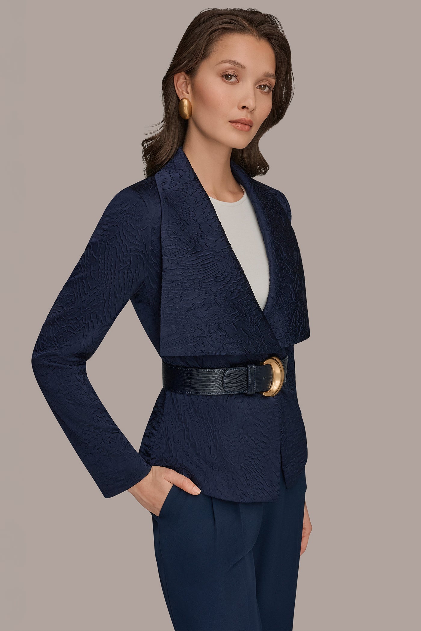 Nightfall CRINKLE JACQUARD CROPPED BLAZER Donna Karan