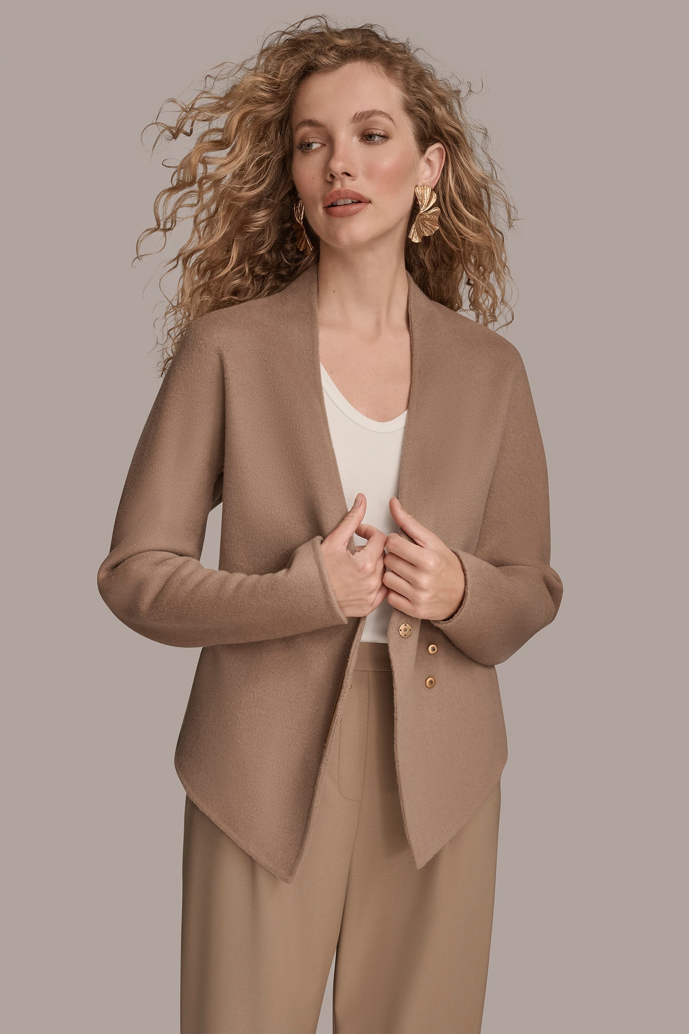 Heather Nolita COLLARLESS EMBELLISHED WRAP JACKET Donna Karan