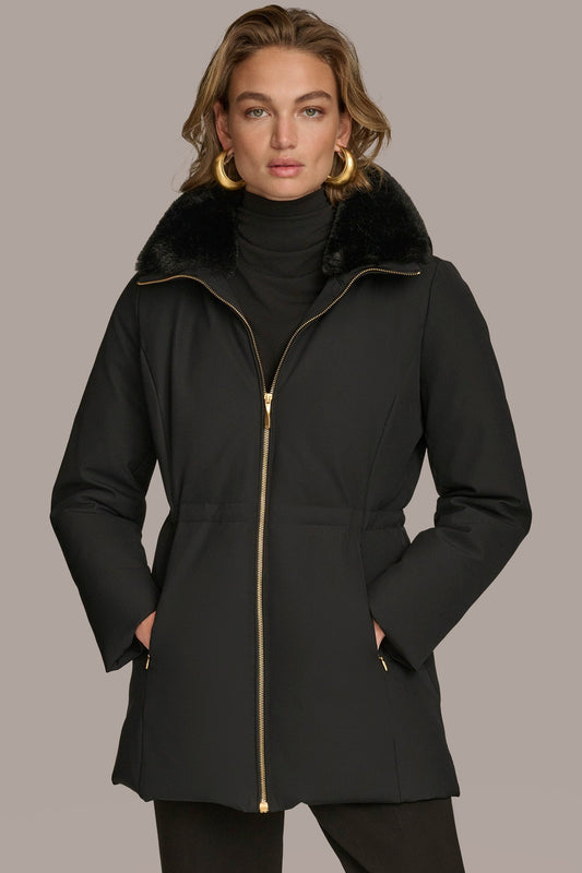 Black FAUX FUR LINED PUFFER Donna Karan