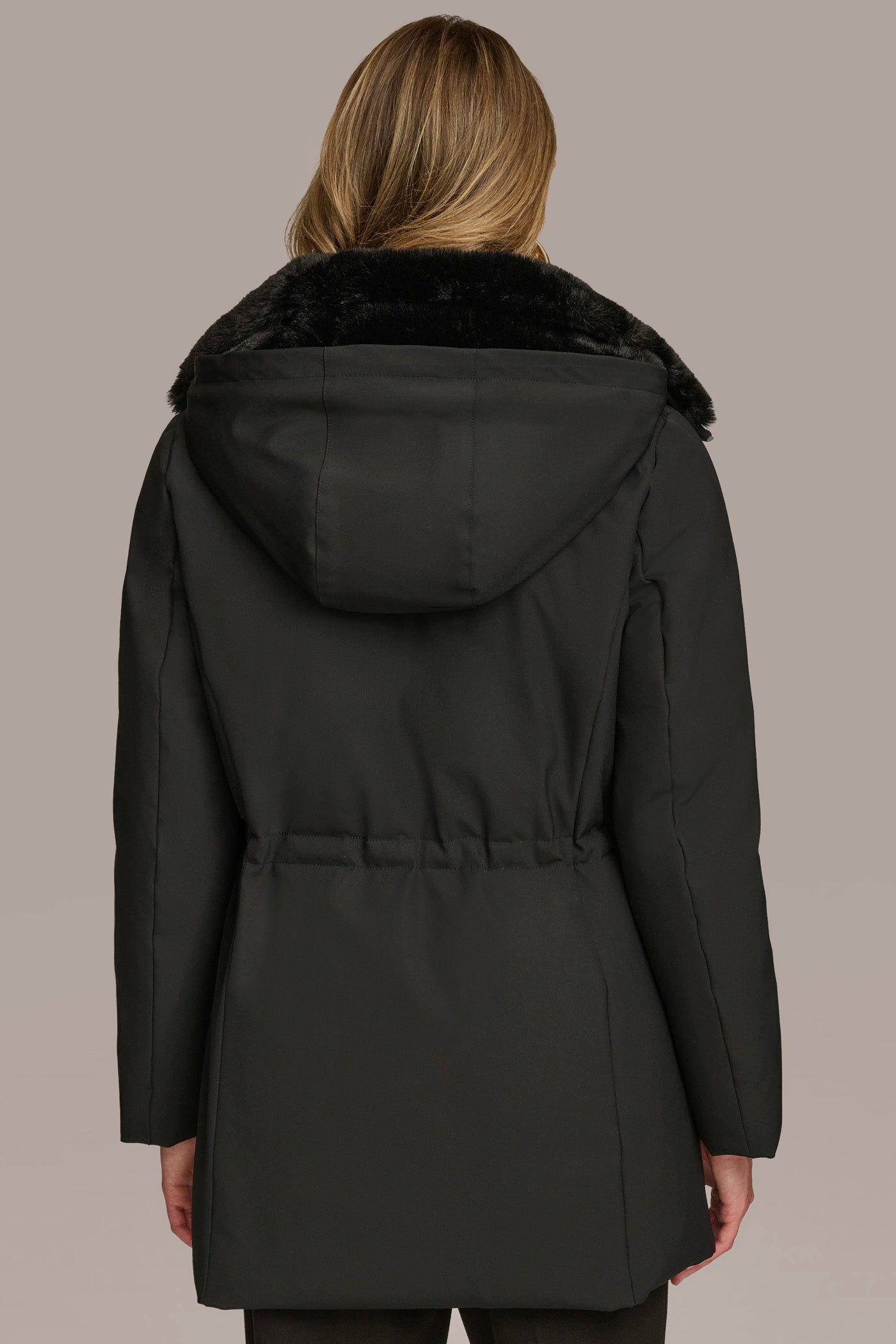 Black FAUX FUR LINED PUFFER Donna Karan