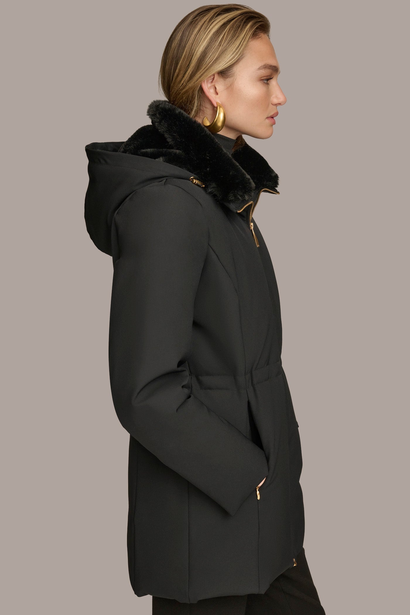 Black FAUX FUR LINED PUFFER Donna Karan