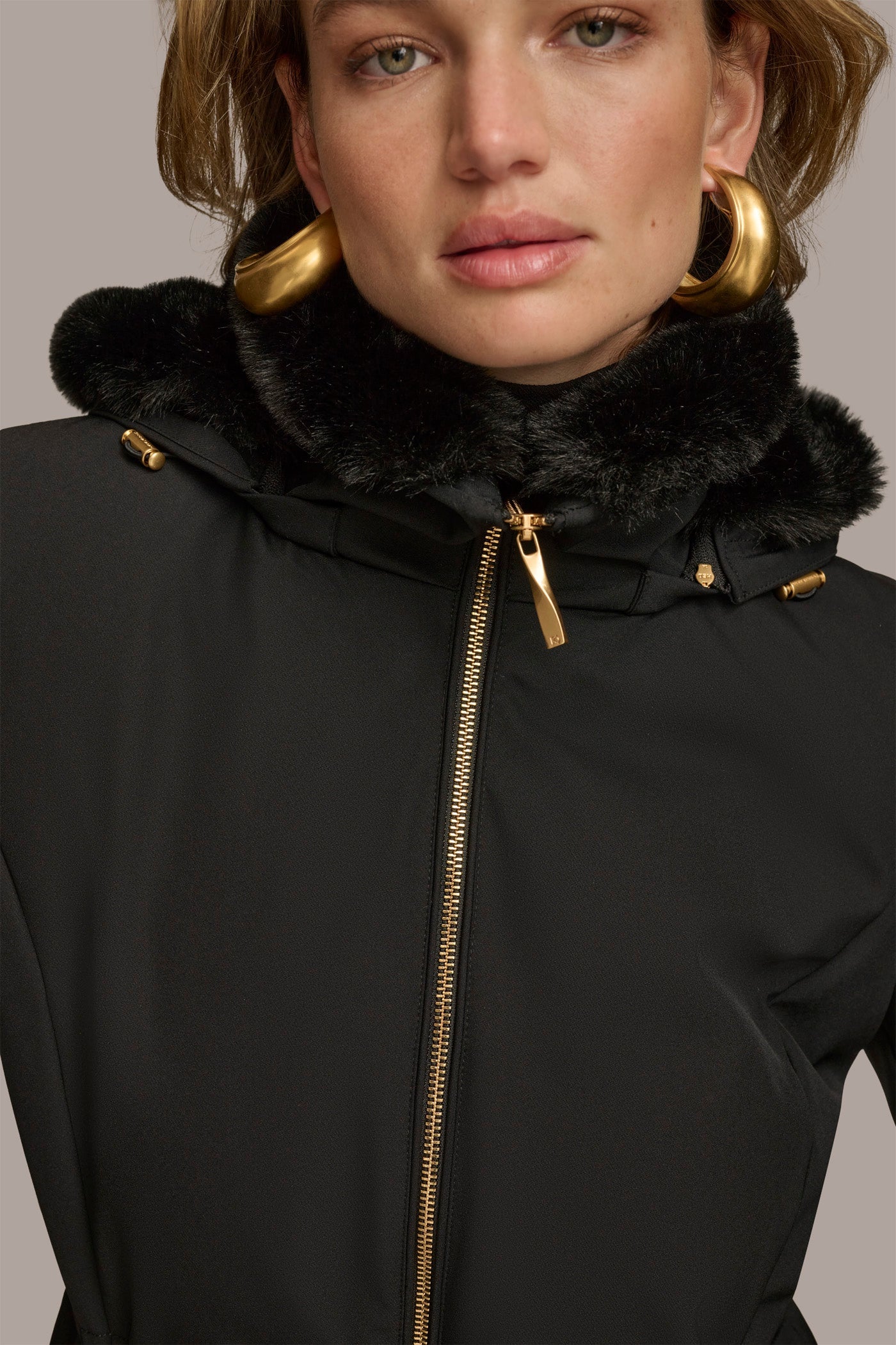 Black FAUX FUR LINED PUFFER Donna Karan