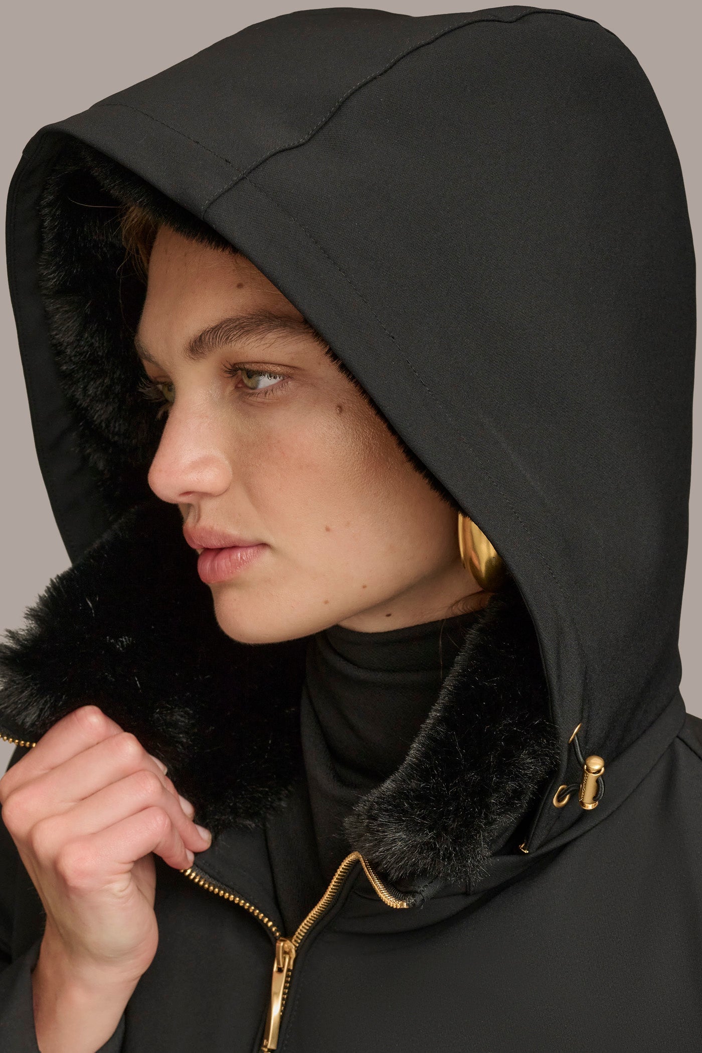 Black FAUX FUR LINED PUFFER Donna Karan
