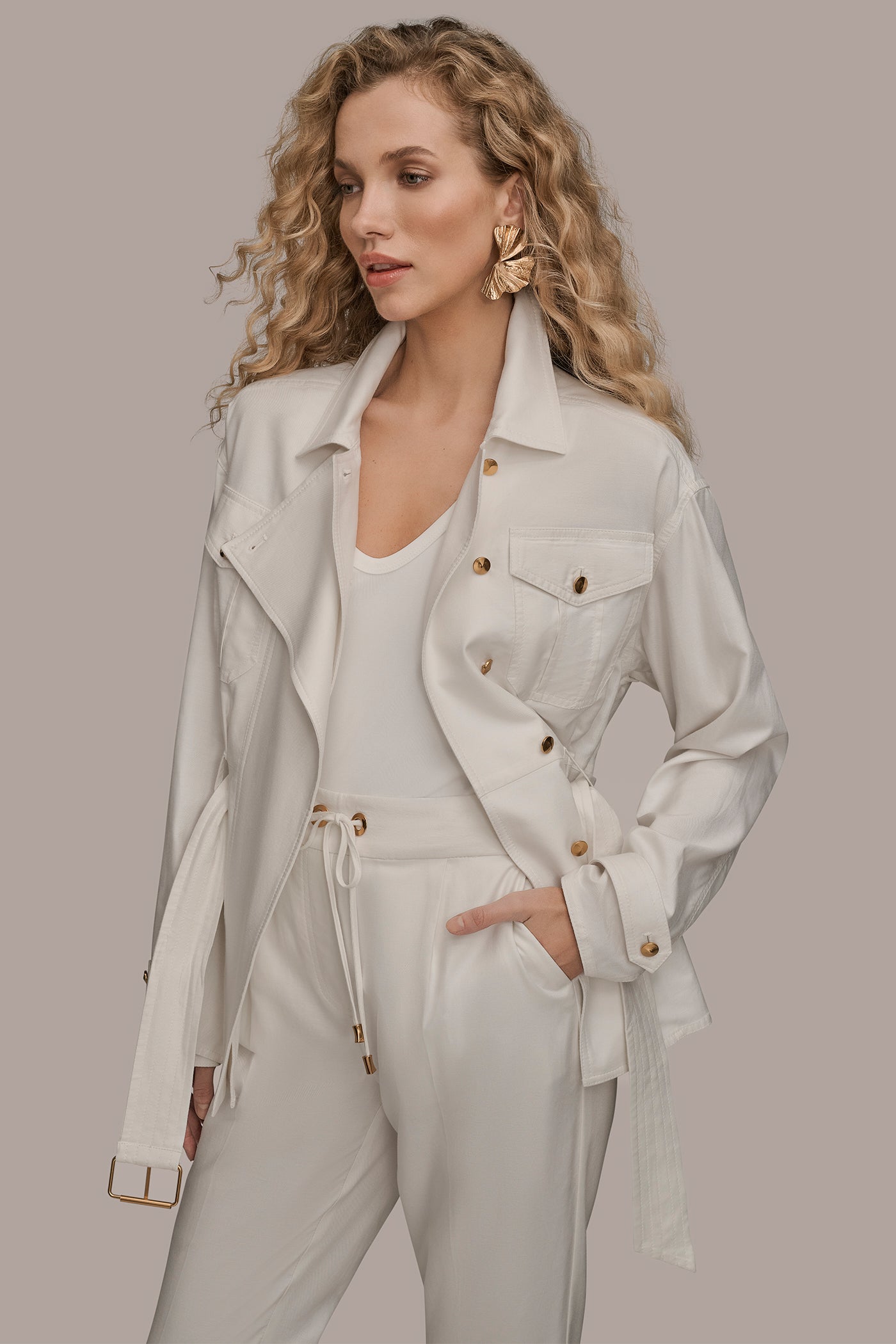 CREAM BELTED UTILITY JACKET Donna Karan