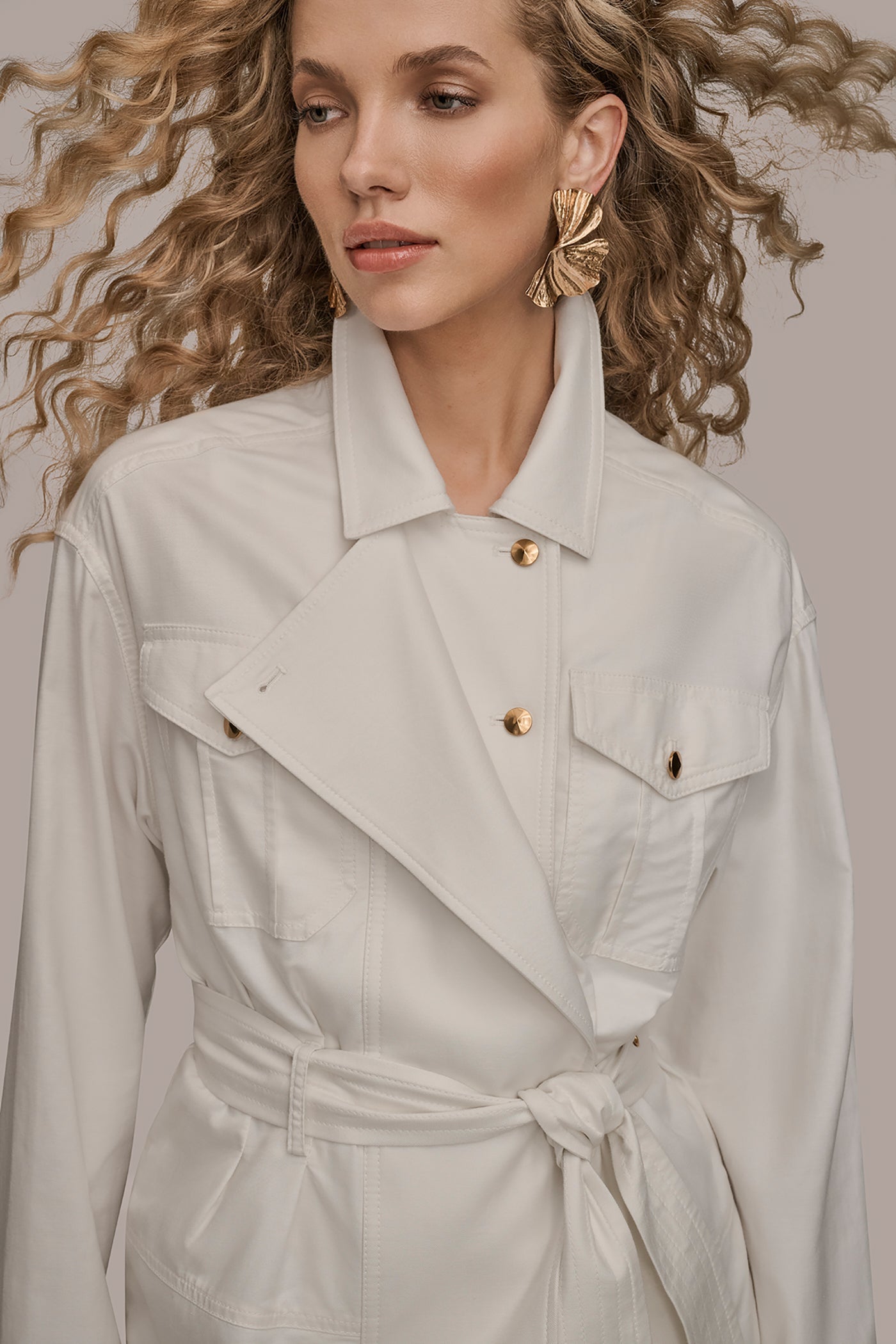 CREAM BELTED UTILITY JACKET Donna Karan