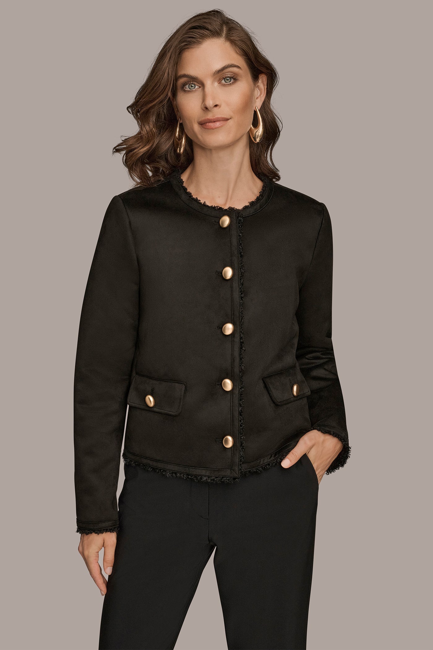Black FAUX-SHEARLING BOXY COAT Donna Karan