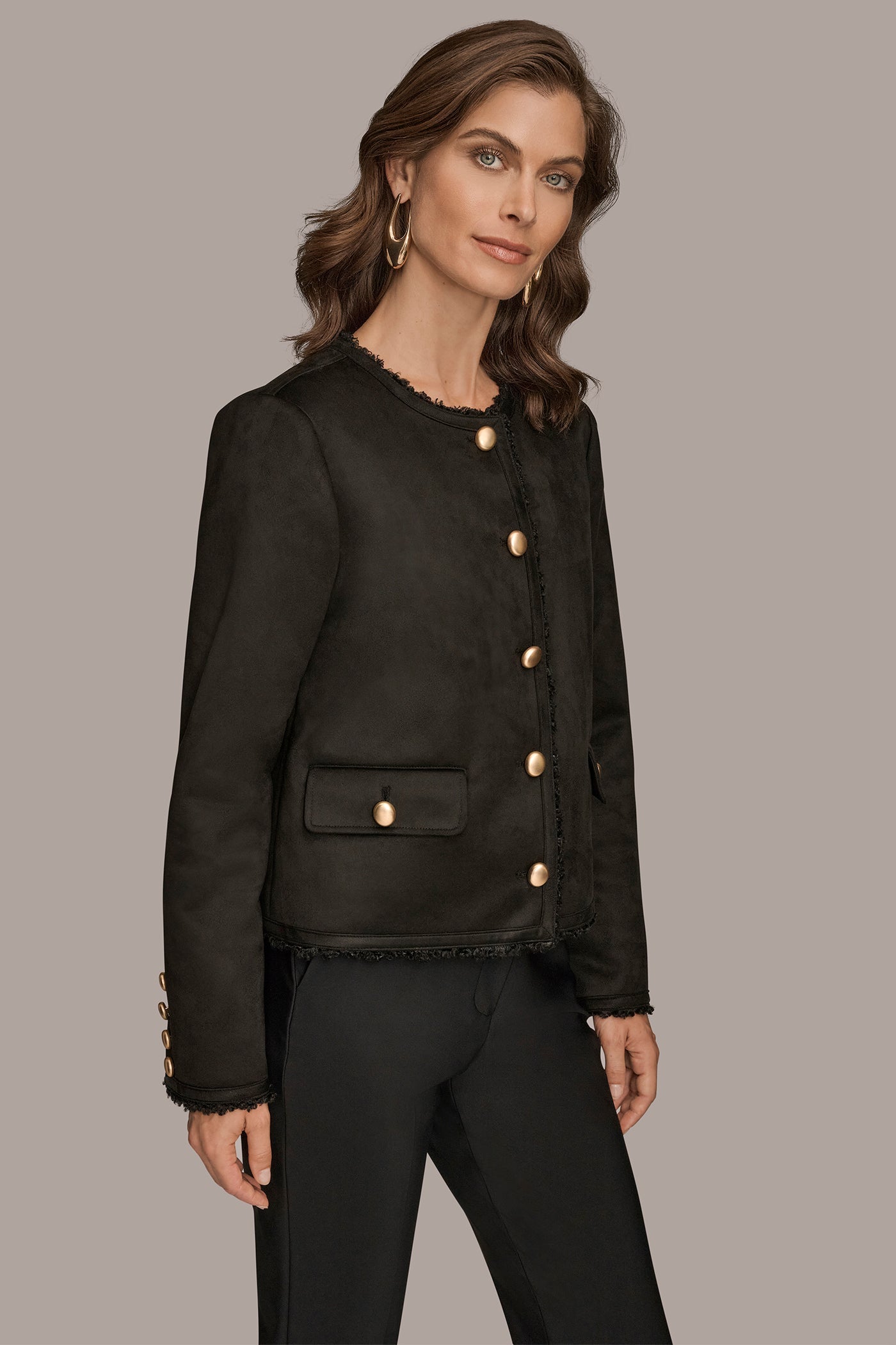 Black FAUX-SHEARLING BOXY COAT Donna Karan
