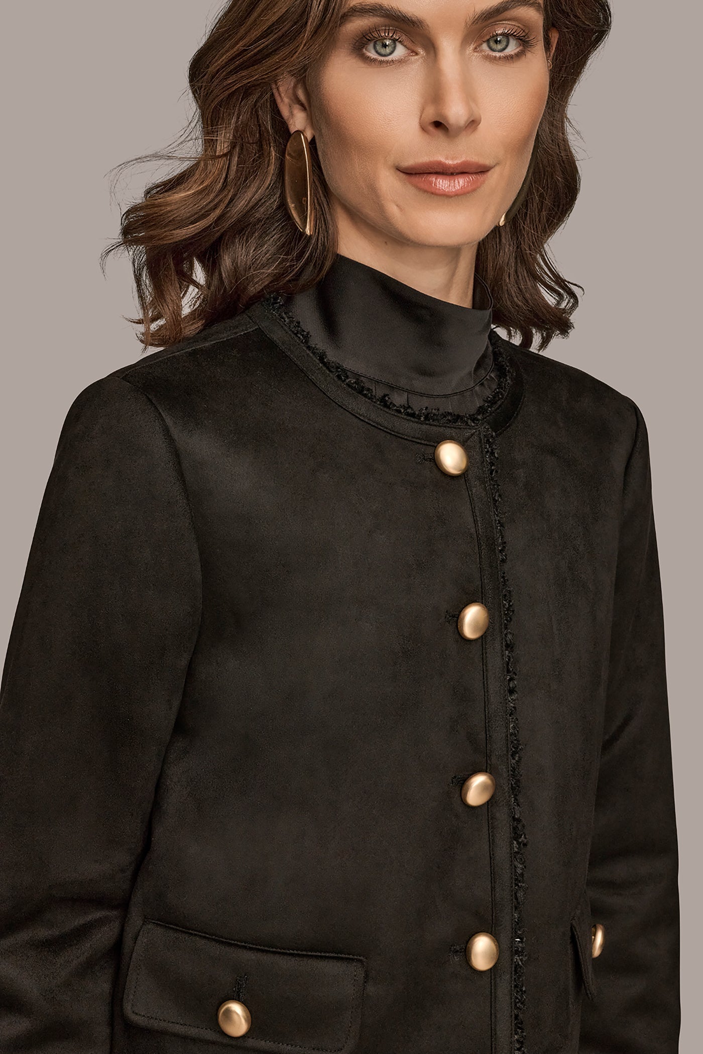 Black FAUX-SHEARLING BOXY COAT Donna Karan