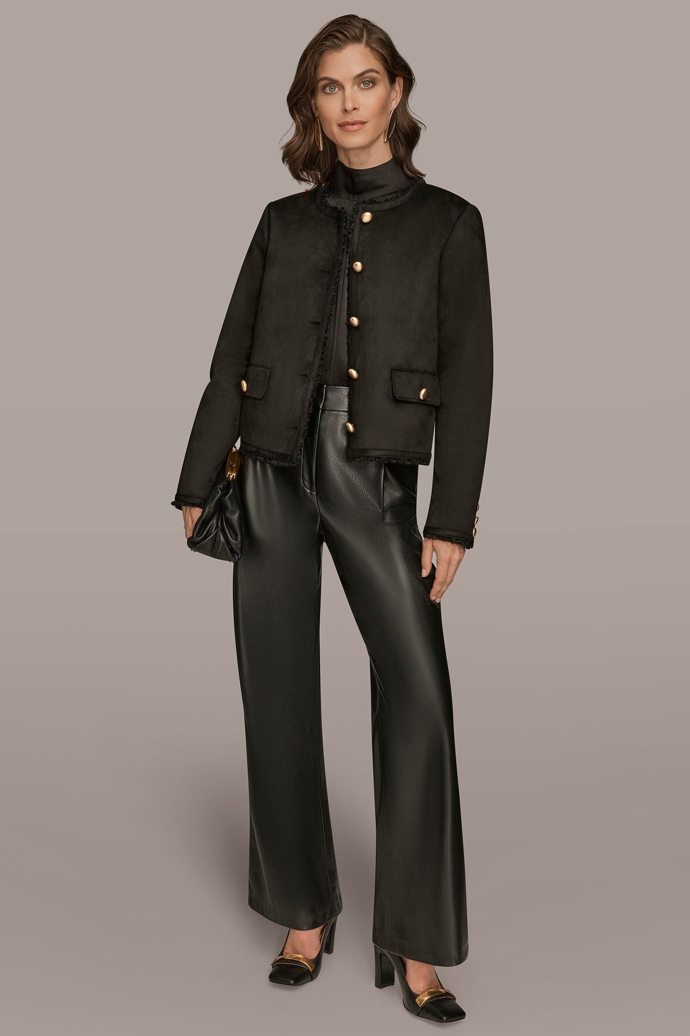 Black FAUX-SHEARLING BOXY COAT Donna Karan