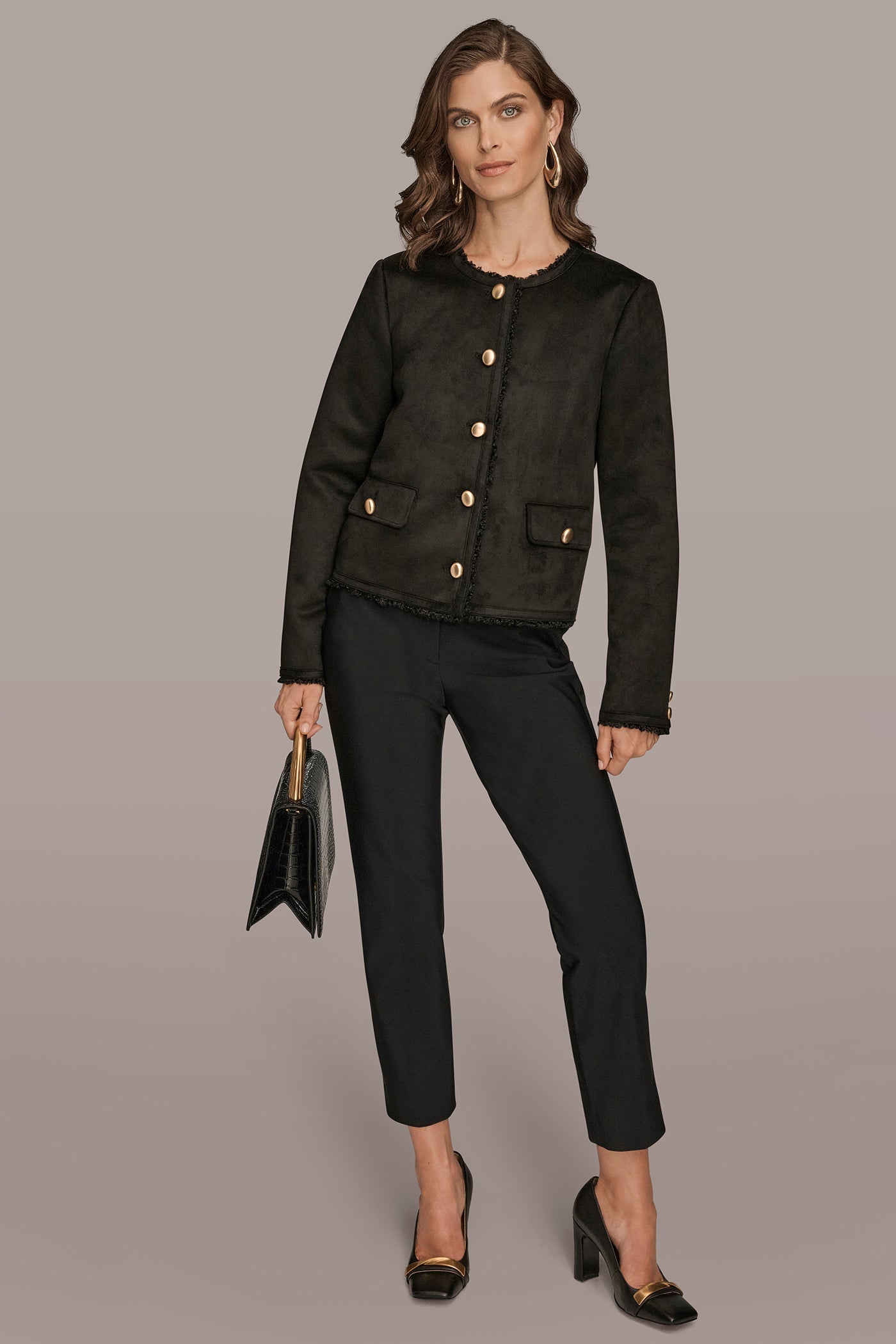 Black FAUX-SHEARLING BOXY COAT Donna Karan