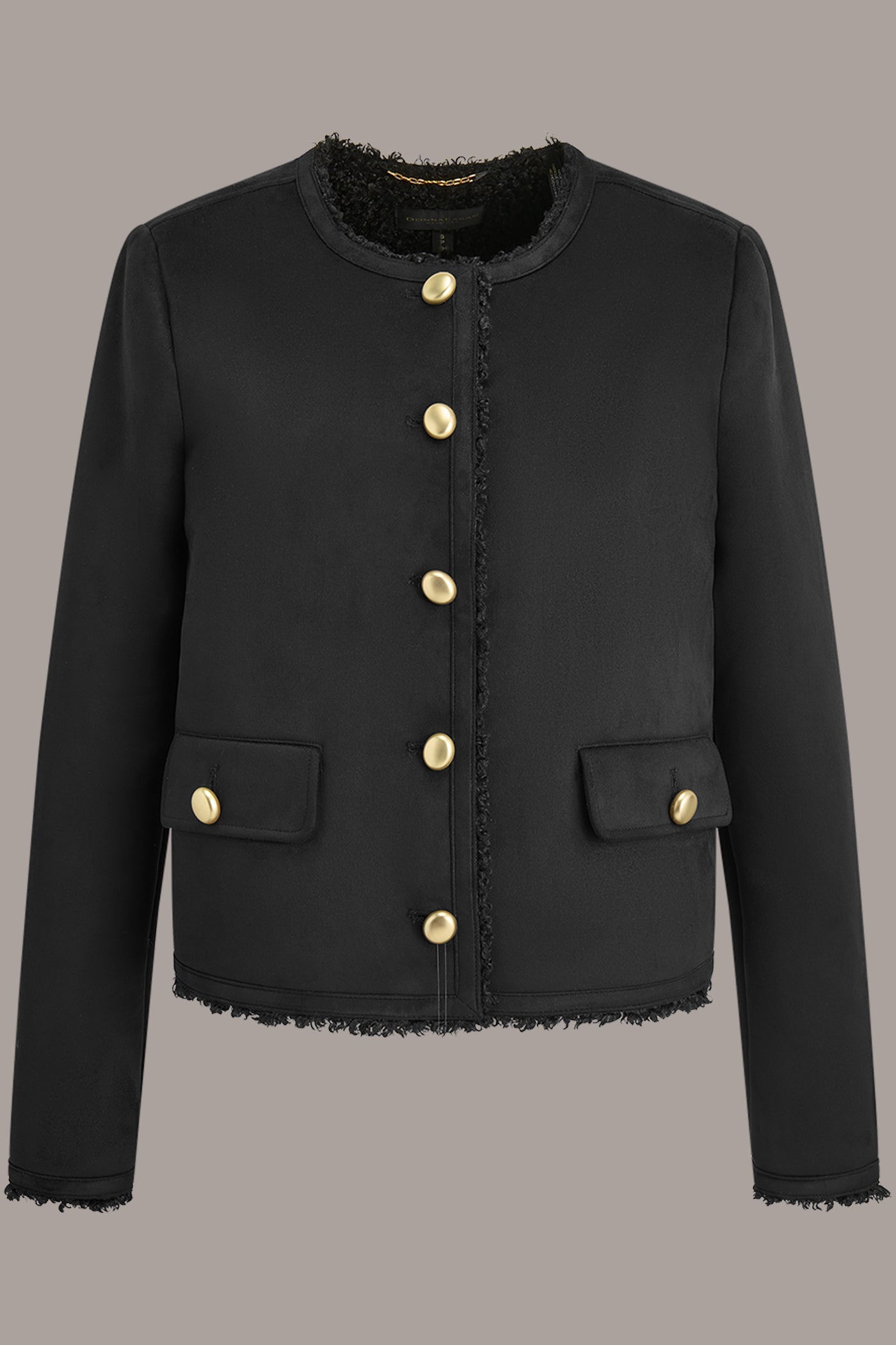 Black FAUX-SHEARLING BOXY COAT Donna Karan
