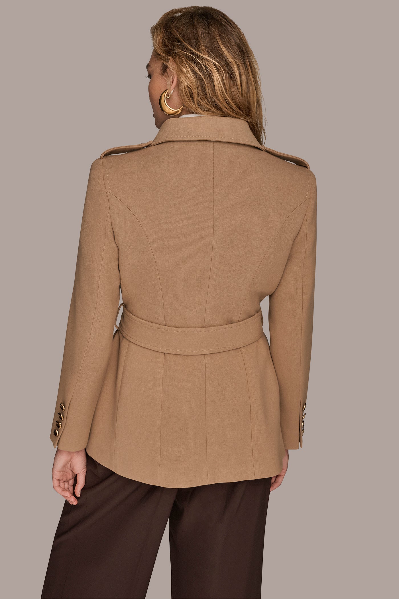 Camel BELTED MILITARY BLAZER Donna Karan