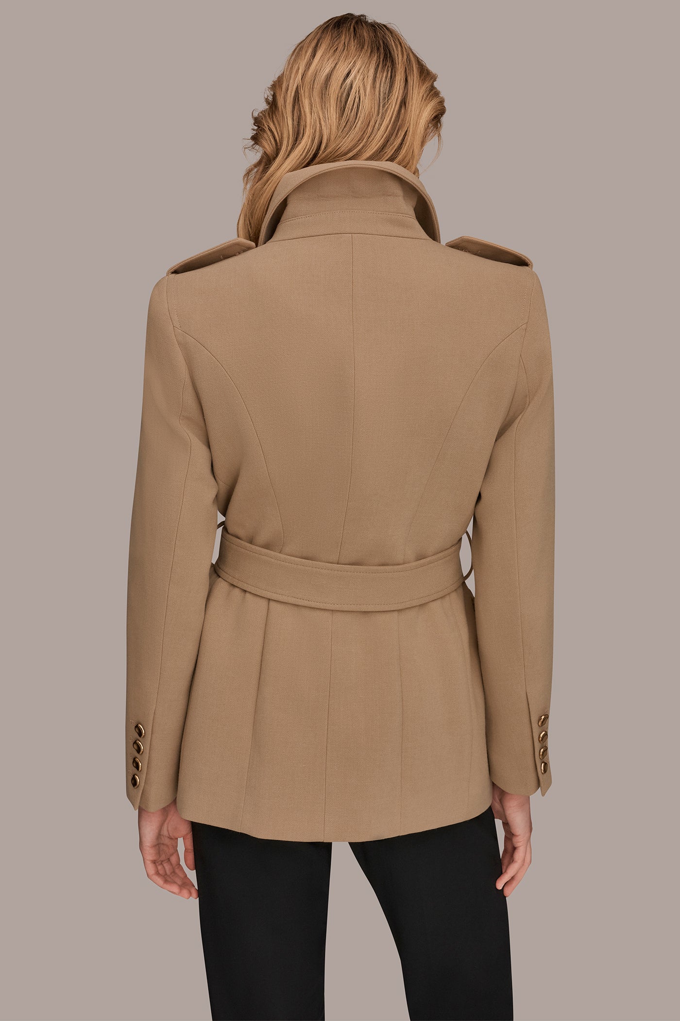 Camel BELTED MILITARY BLAZER Donna Karan