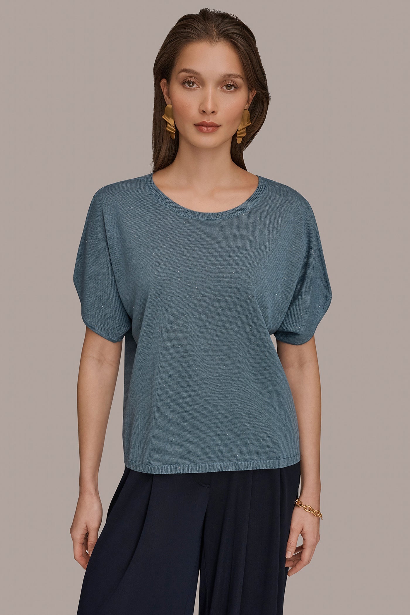 Washed Indigo SEQUIN SPLIT SLEEVE SWEATER Donna Karan