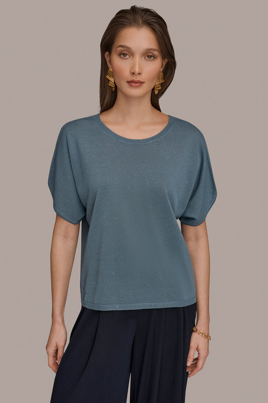 Washed Indigo SEQUIN SPLIT SLEEVE SWEATER Donna Karan