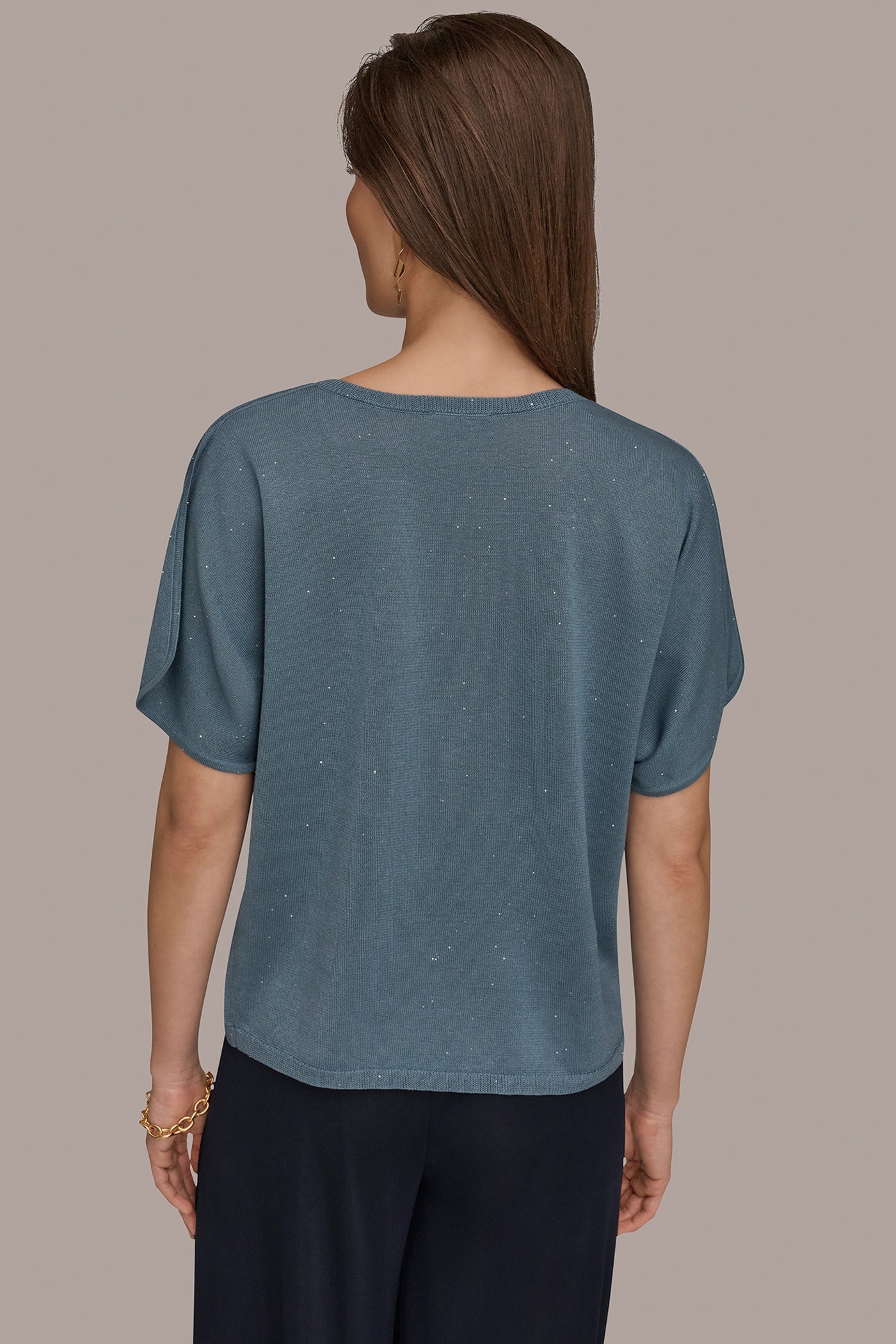 Washed Indigo SEQUIN SPLIT SLEEVE SWEATER Donna Karan