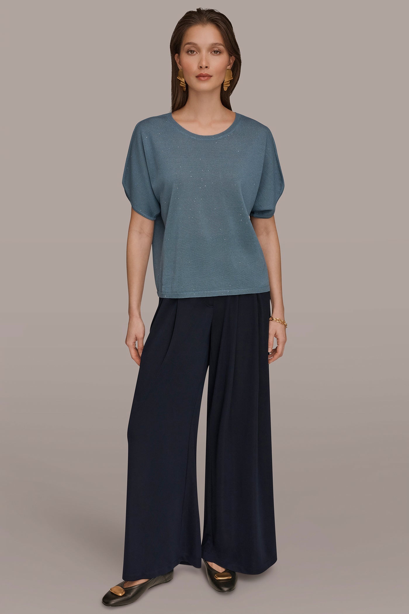 Washed Indigo SEQUIN SPLIT SLEEVE SWEATER Donna Karan