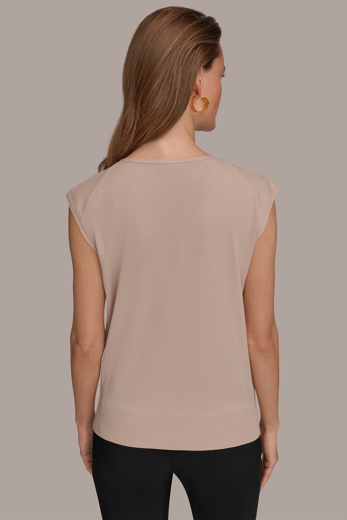 Snow Petal CAP SLEEVE METALLIC TRIM SWEATER Donna Karan