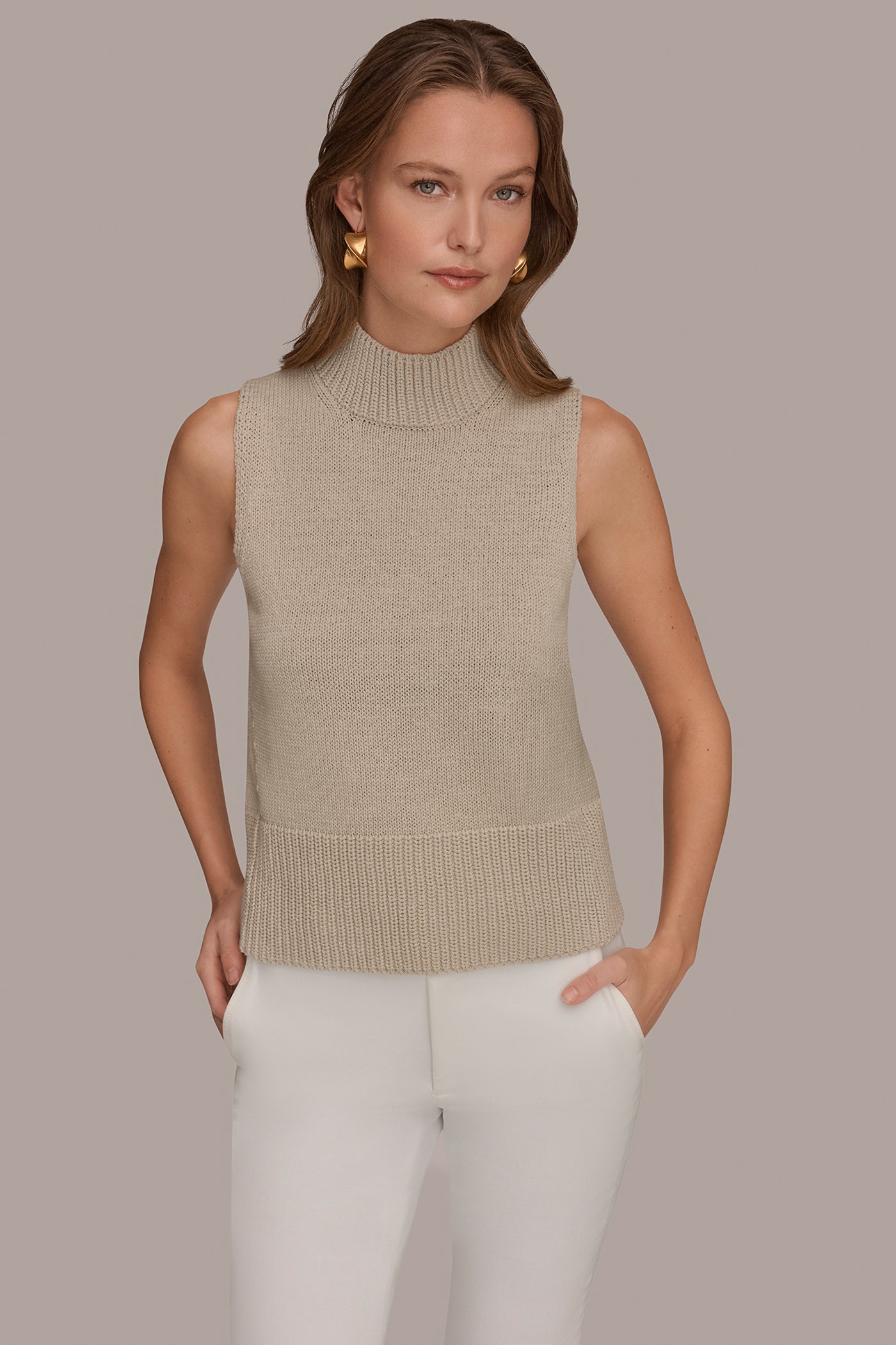 Tuscan Grey SLEEVELESS A-LINE SWEATER Donna Karan
