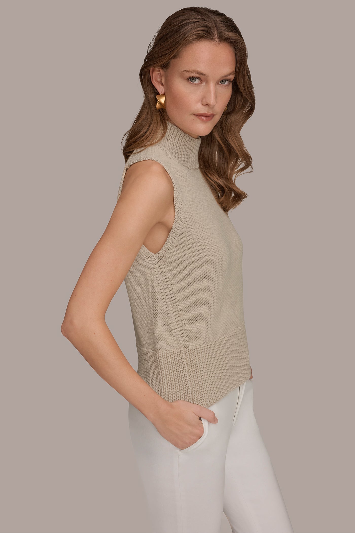 Tuscan Grey SLEEVELESS A-LINE SWEATER Donna Karan
