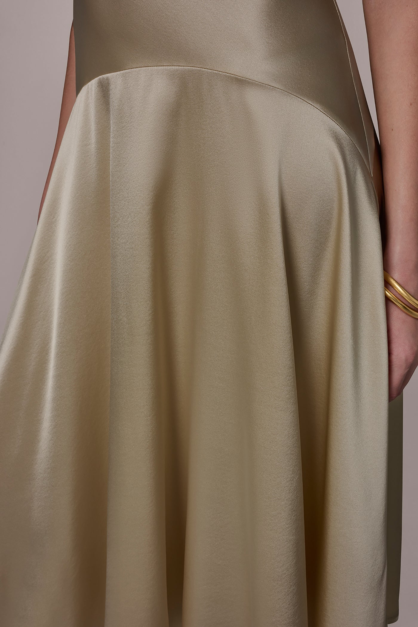 Light Gold SILK-CHARMEUSE MIDI A-LINE DRESS Donna Karan