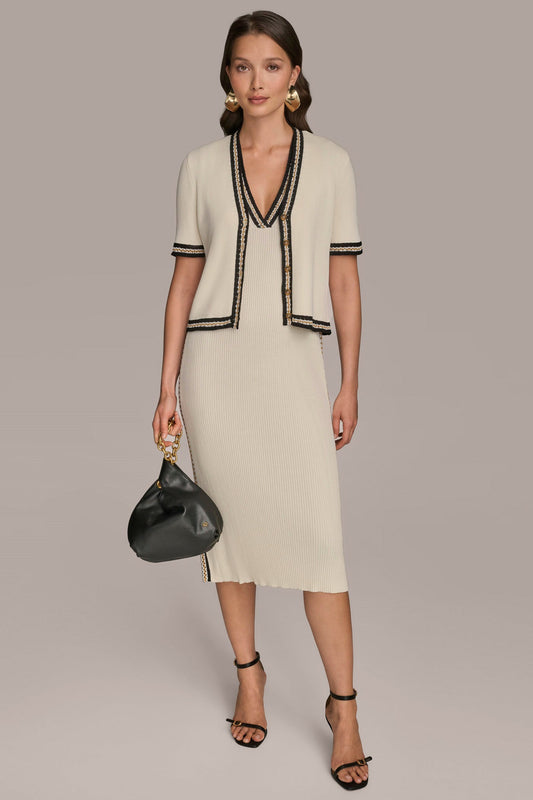 Cream/Beach Sand MIDI SHEATH DRESS WITH CARDIGAN Donna Karan