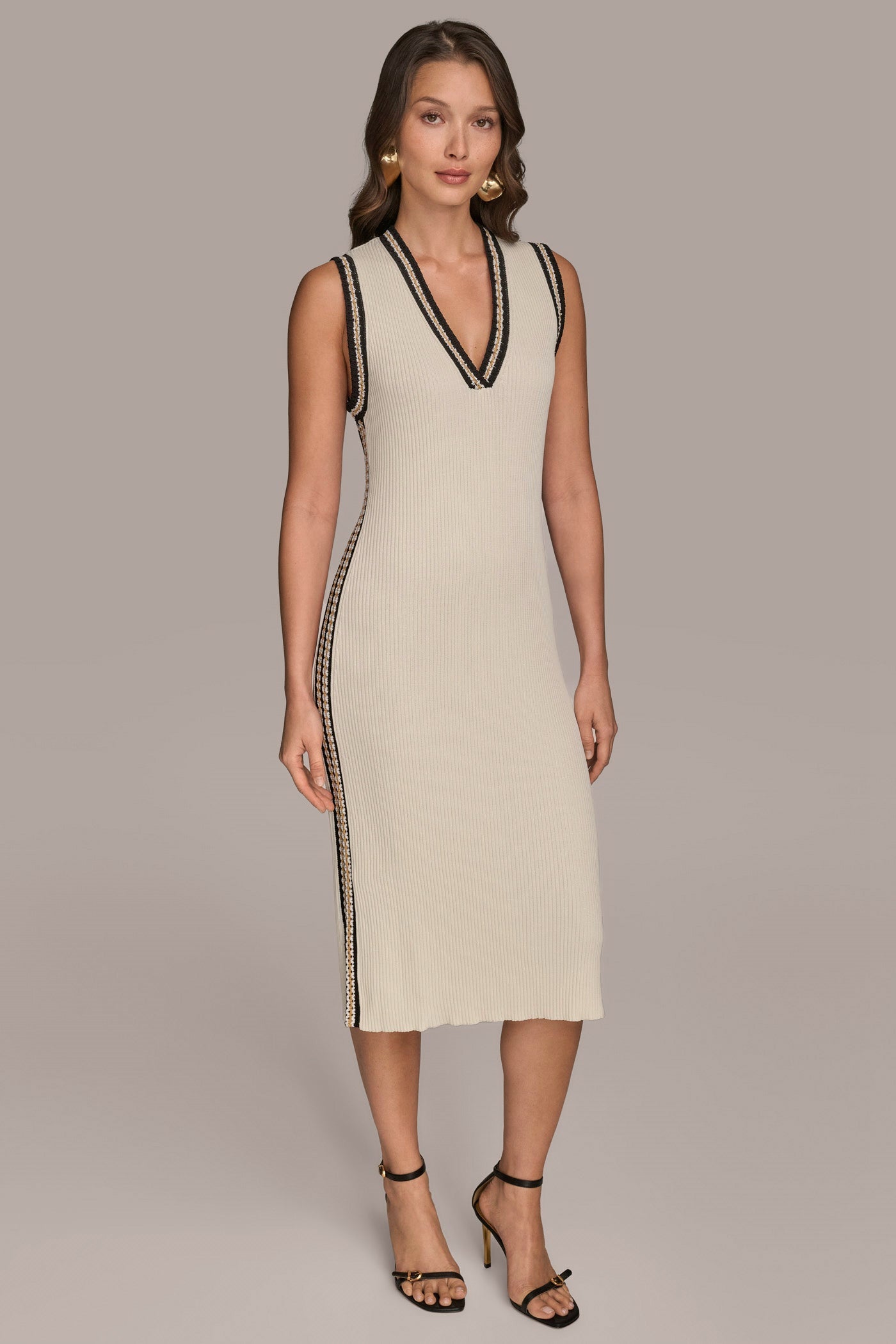 Cream/Beach Sand MIDI SHEATH DRESS WITH CARDIGAN Donna Karan