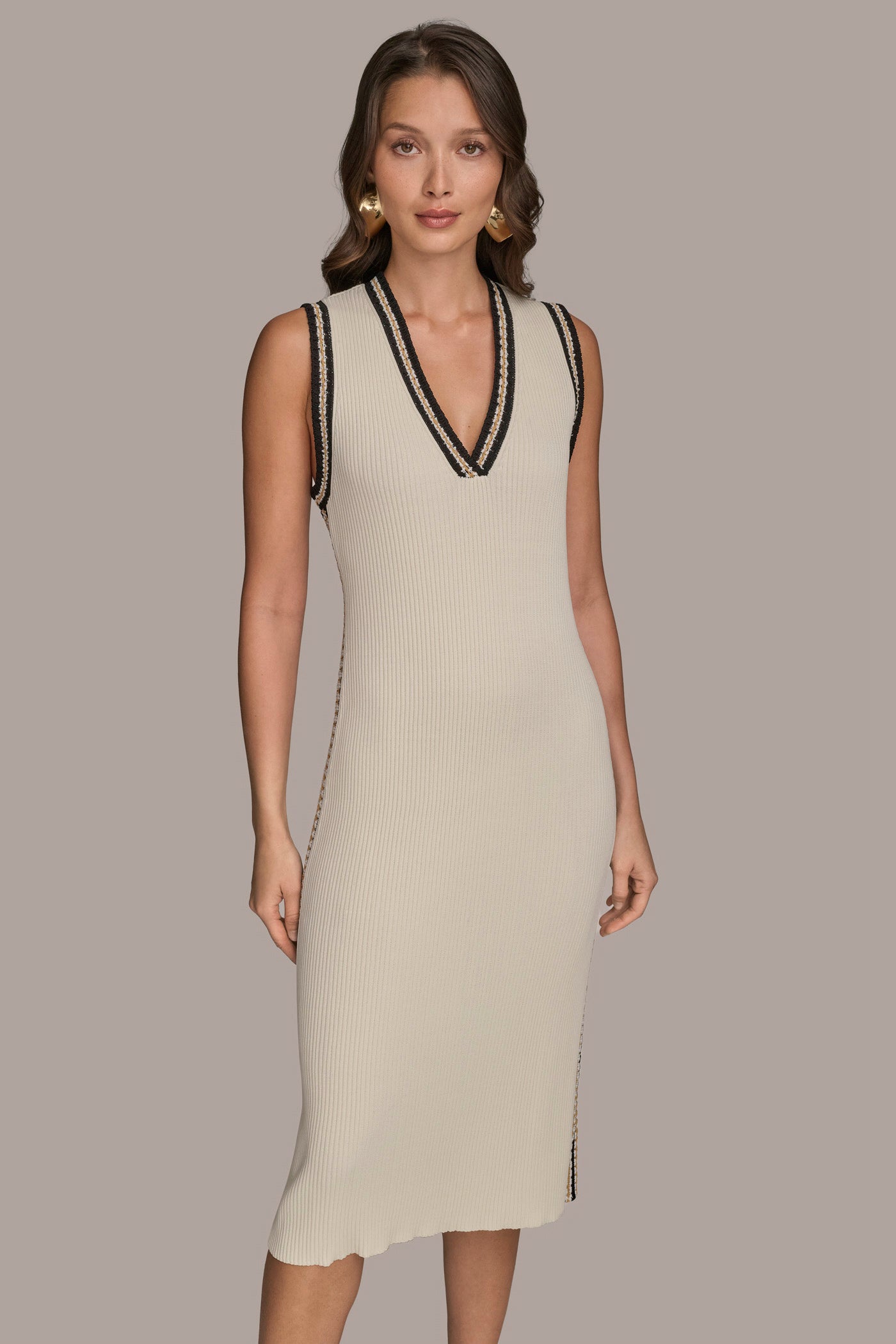 Cream/Beach Sand MIDI SHEATH DRESS WITH CARDIGAN Donna Karan