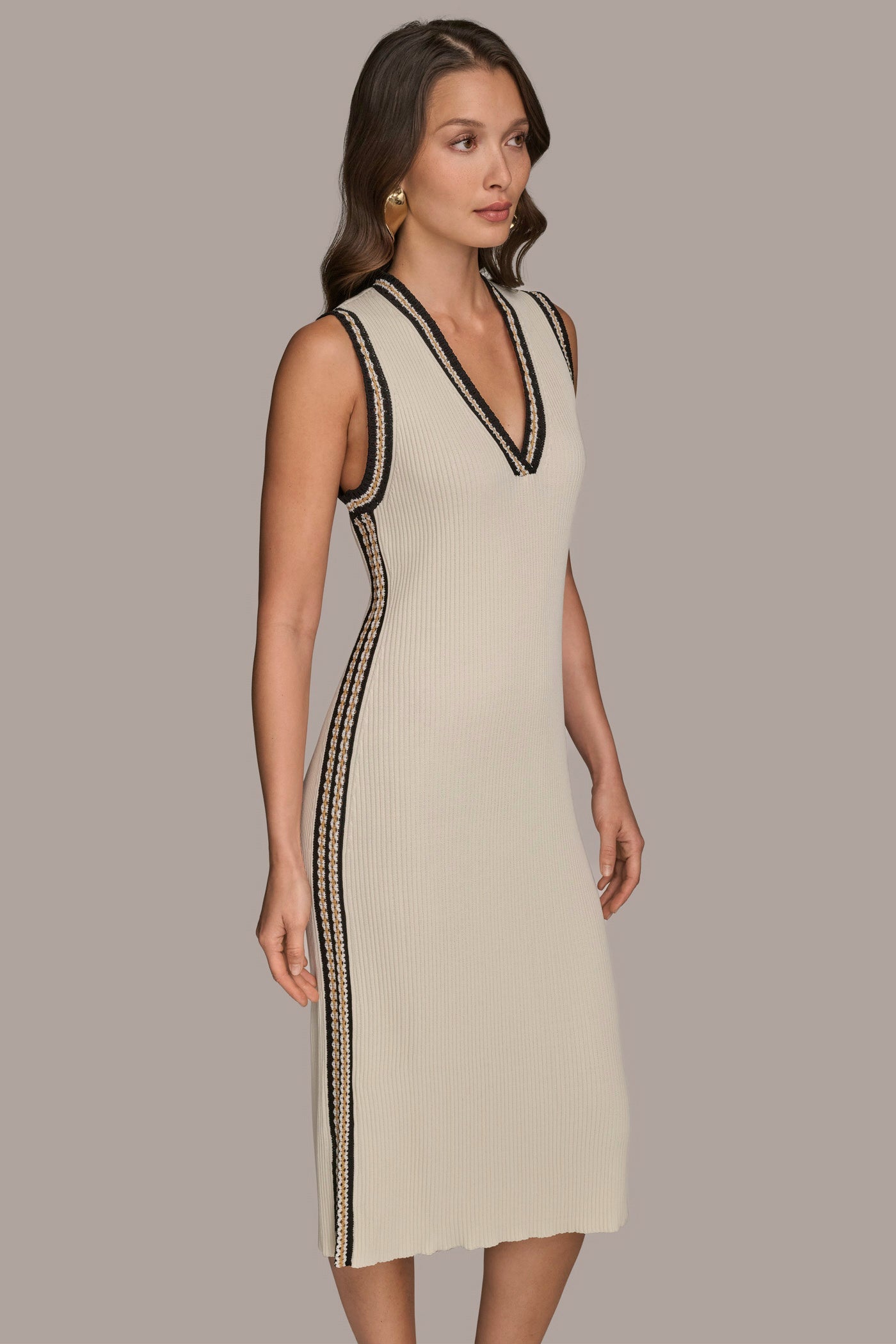 Cream/Beach Sand MIDI SHEATH DRESS WITH CARDIGAN Donna Karan