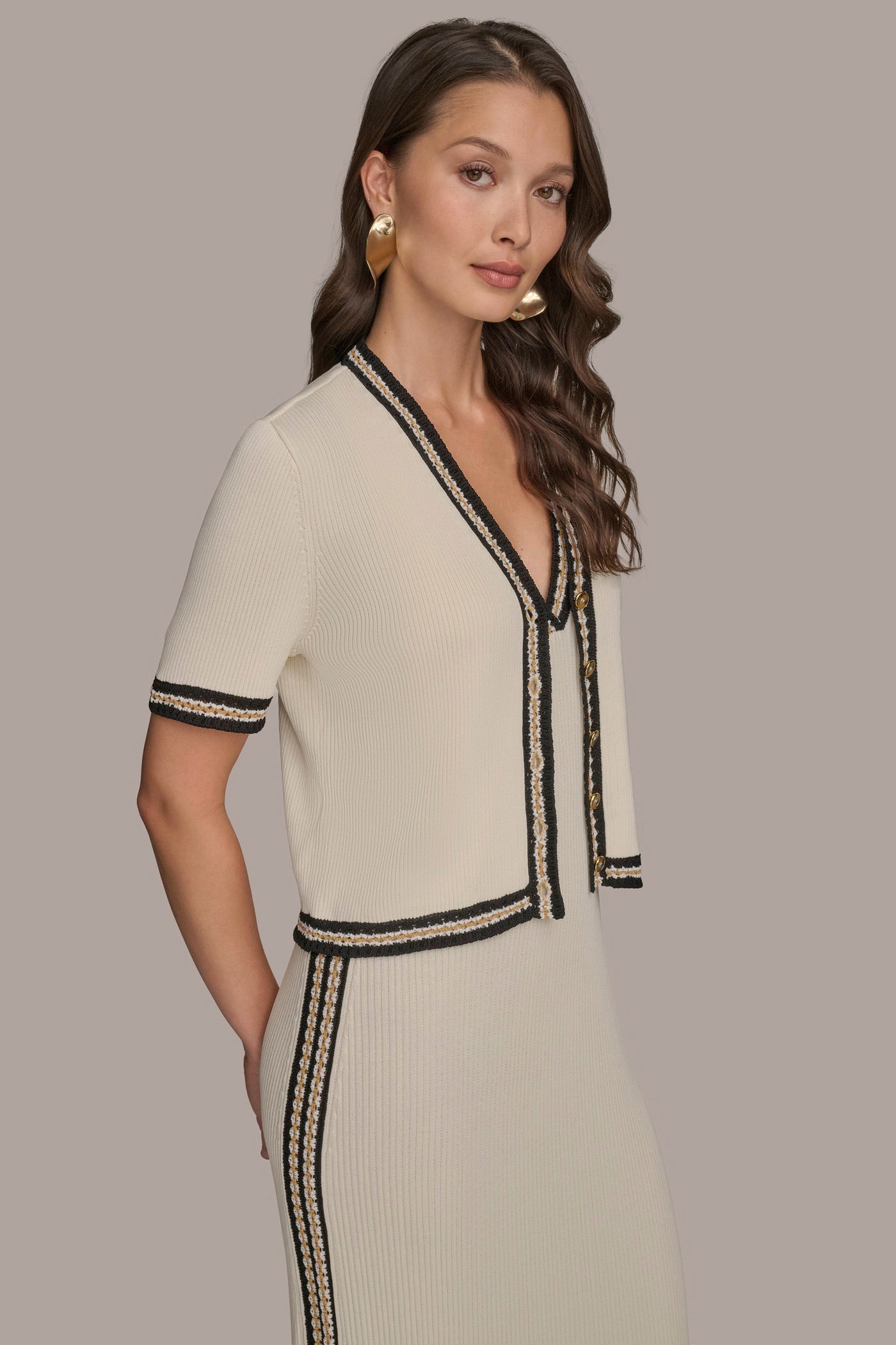 Cream/Beach Sand MIDI SHEATH DRESS WITH CARDIGAN Donna Karan