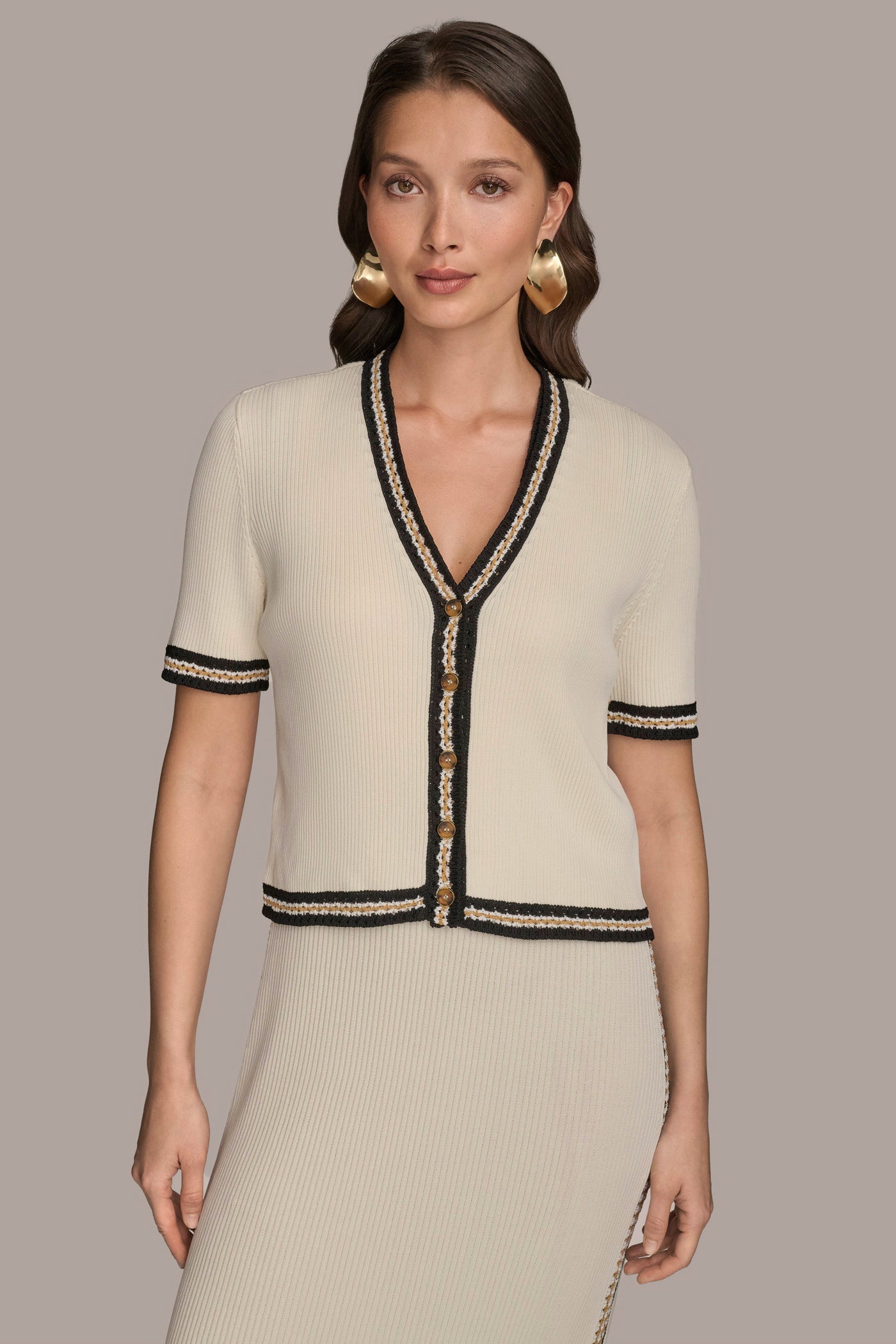 Cream/Beach Sand MIDI SHEATH DRESS WITH CARDIGAN Donna Karan