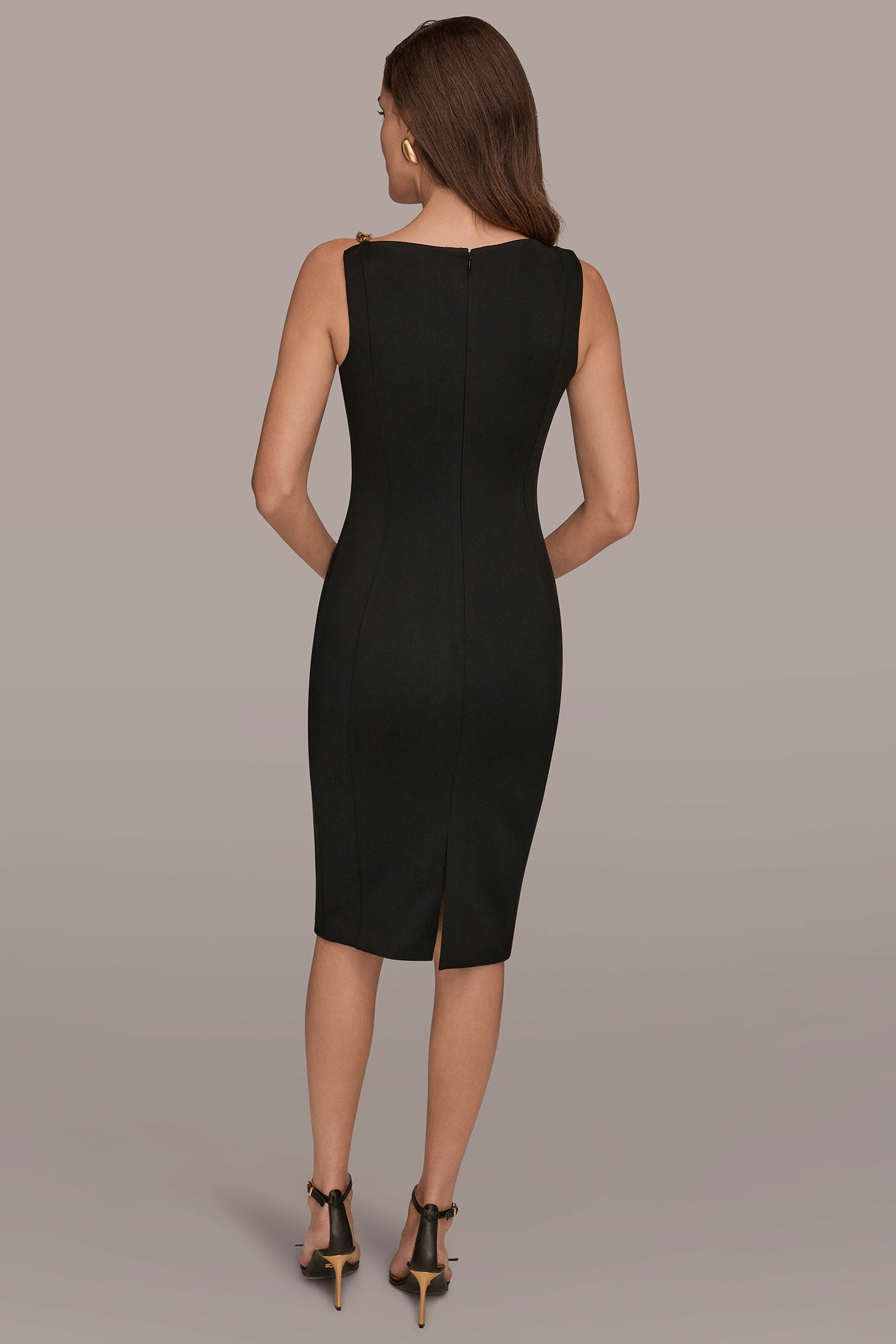 Black ONE-SHOULDER ASYMMETRIC MIDI SHEATH DRESS Donna Karan