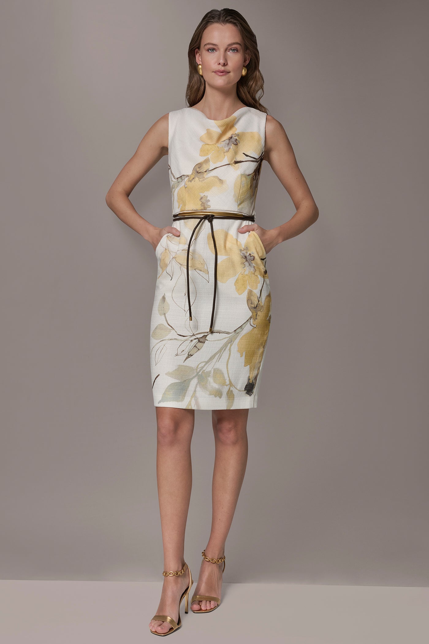 Limoncello Multi TWEED FLORAL SLEEVELESS SHEATH DRESS Donna Karan