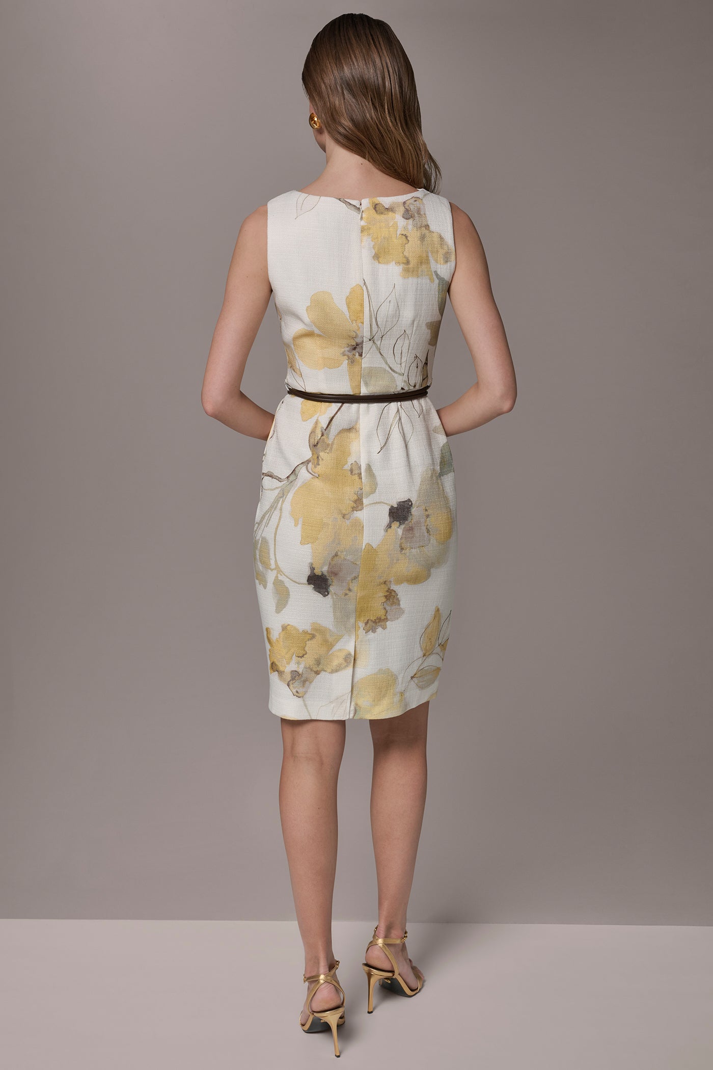 Limoncello Multi TWEED FLORAL SLEEVELESS SHEATH DRESS Donna Karan