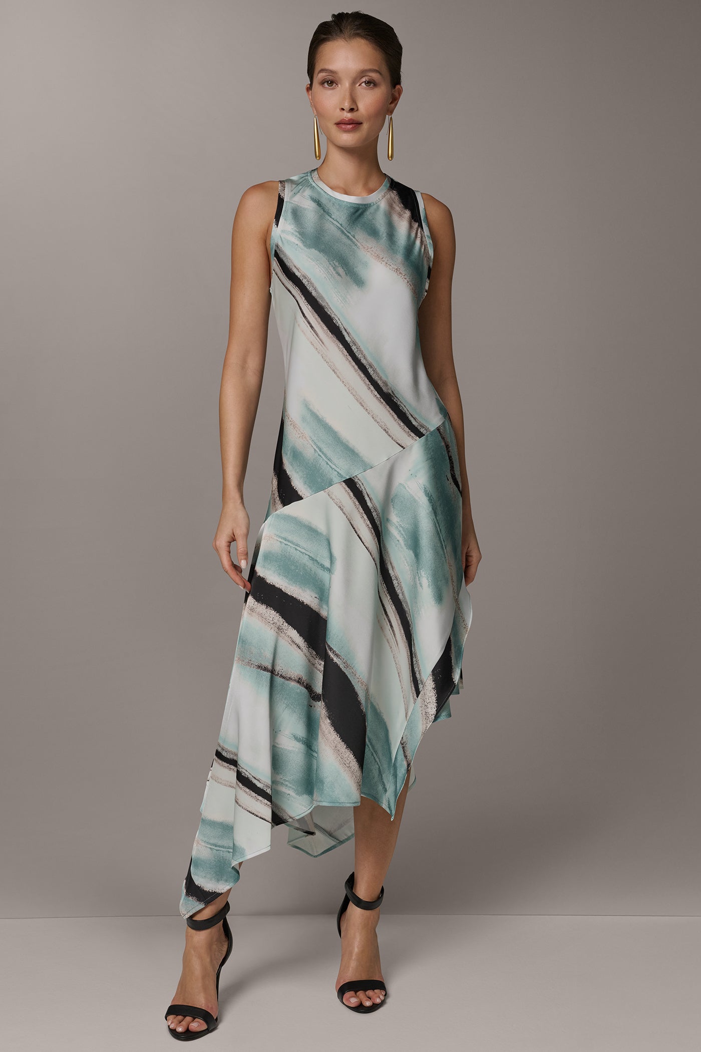 Waterlily Multi ASYMMETRIC PRINTED MIDI FIT AND FLARE DRESS Donna Karan
