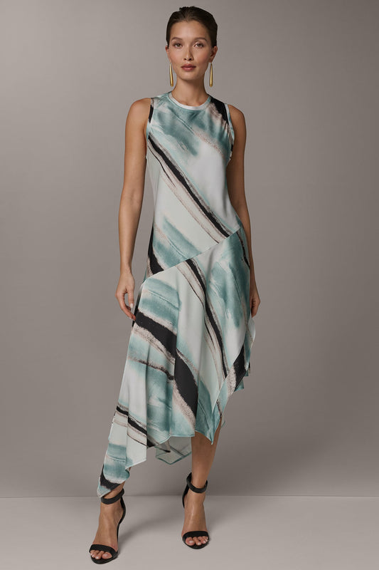 Waterlily Multi ASYMMETRIC PRINTED MIDI FIT AND FLARE DRESS Donna Karan