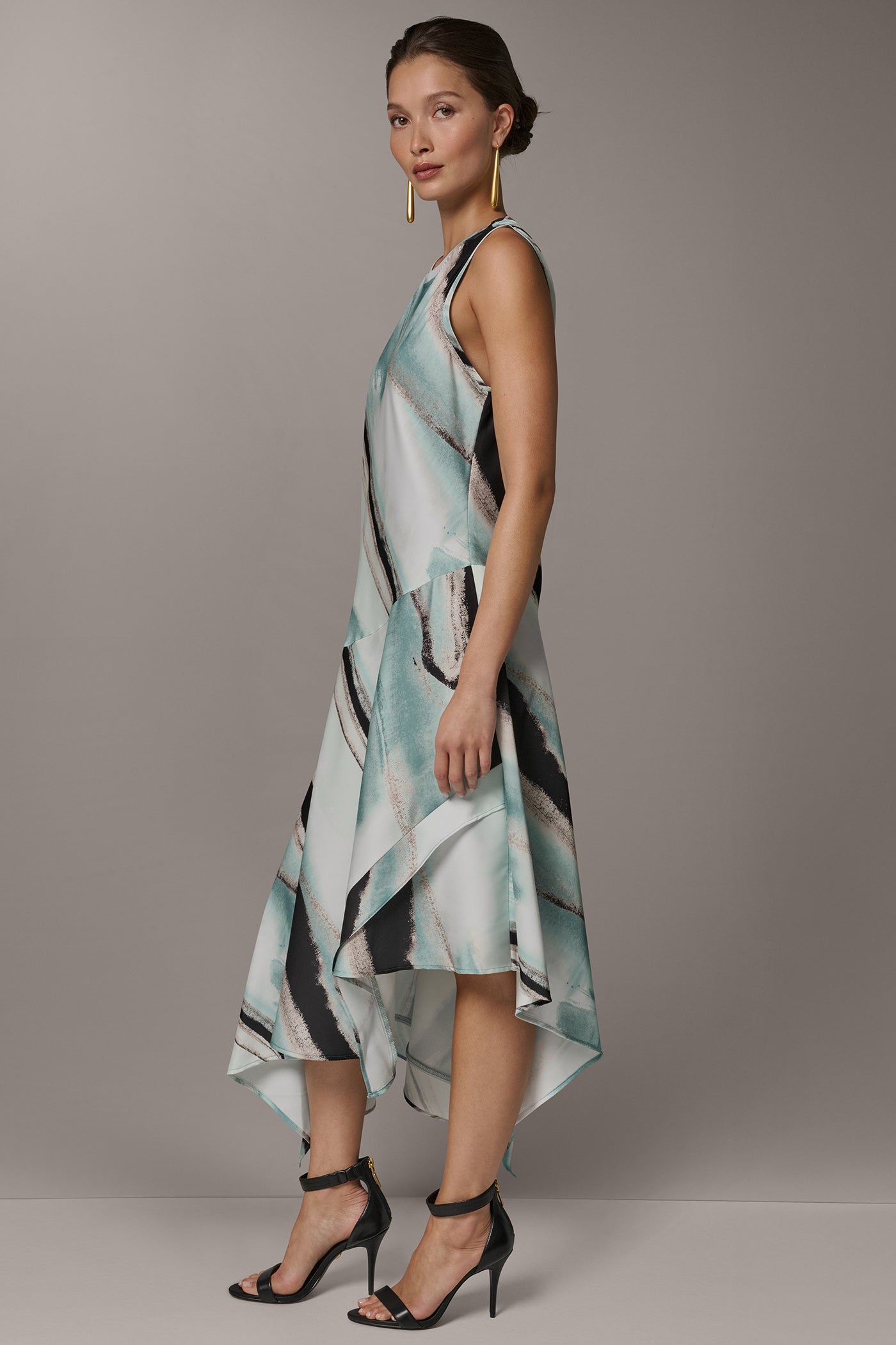 Waterlily Multi ASYMMETRIC PRINTED MIDI FIT AND FLARE DRESS Donna Karan