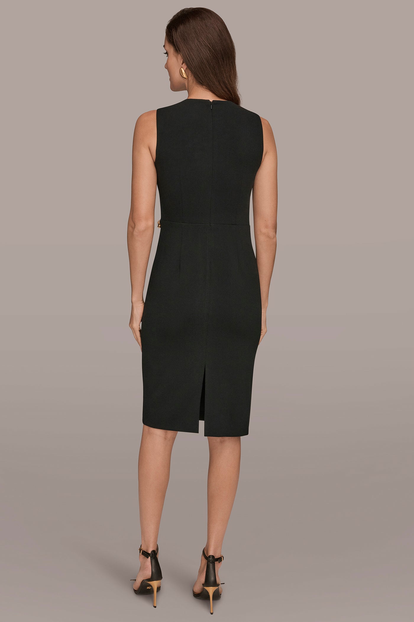 Black SLEEVELESS PLEATED MIDI SHEATH DRESS Donna Karan