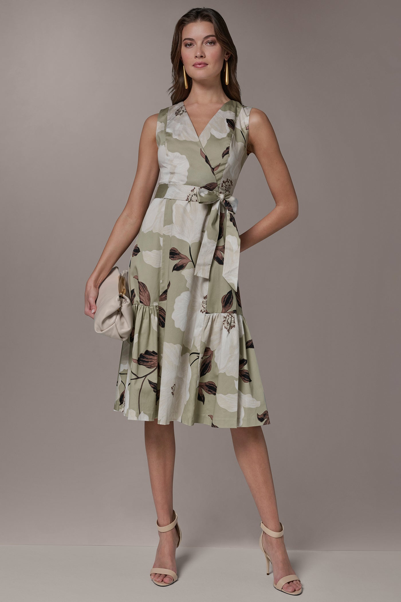 Agave Multi COTTON-SATEEN WRAP MIDI A-LINE DRESS Donna Karan