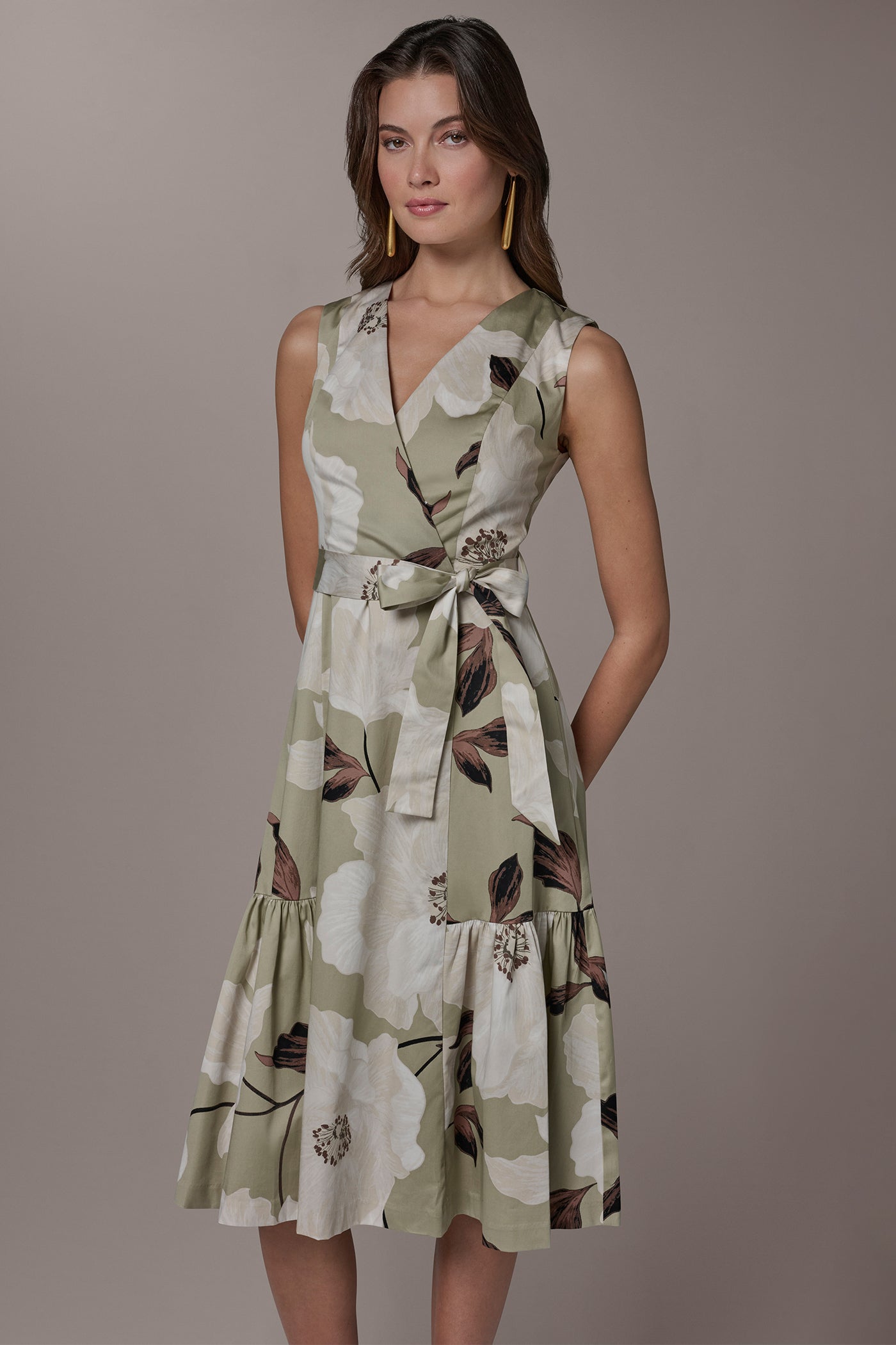 Agave Multi COTTON-SATEEN WRAP MIDI A-LINE DRESS Donna Karan