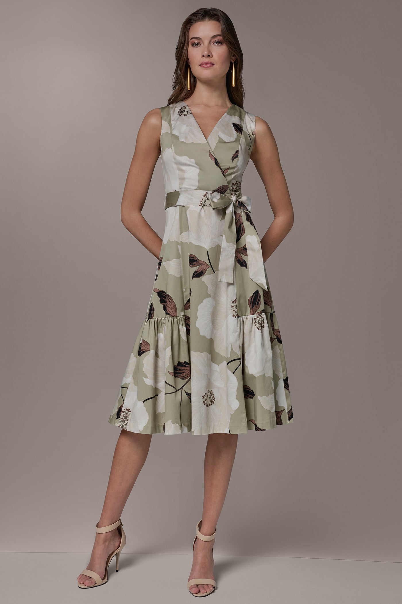 Agave Multi COTTON-SATEEN WRAP MIDI A-LINE DRESS Donna Karan
