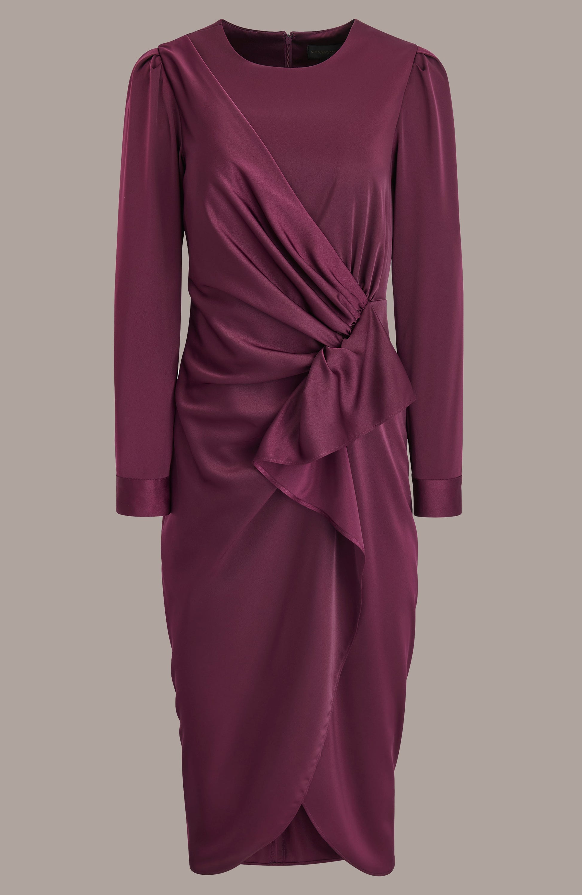 BERRY SATIN LONG SLEEVE RUFFLE MIDI DRESS Donna Karan
